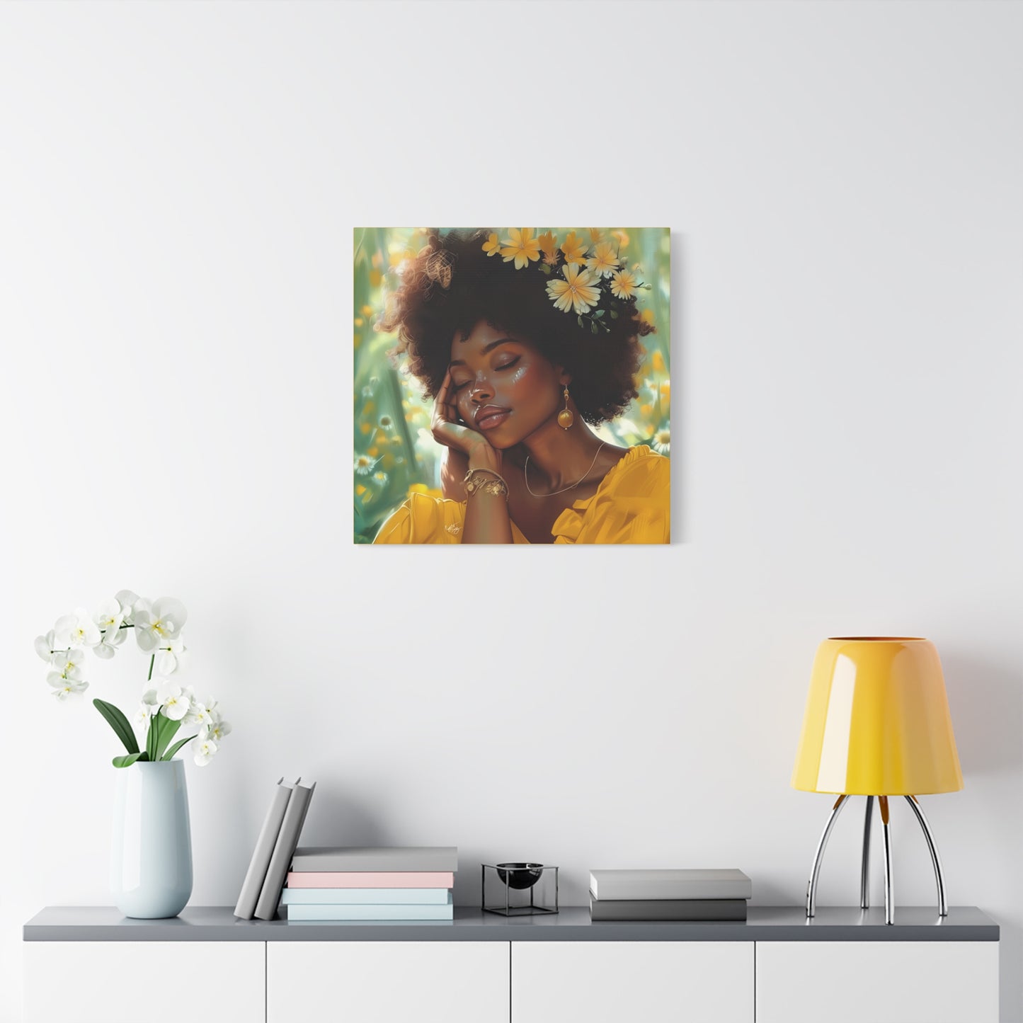 At Peace In The Garden Afrocentric Black Woman Art Canvas Wall Print