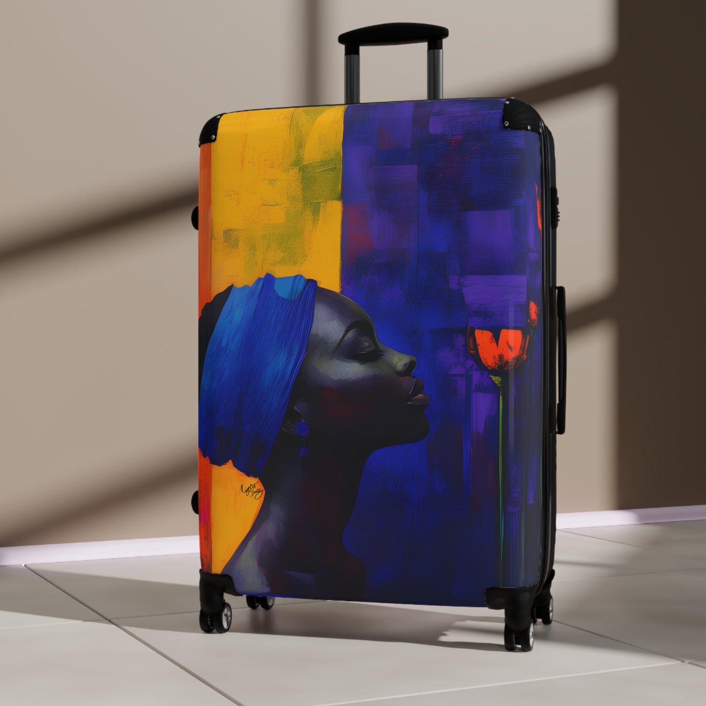Stop and Smell the Flowers Black Woman Art Hardshell Hardside Lockable Spinner Suitcase