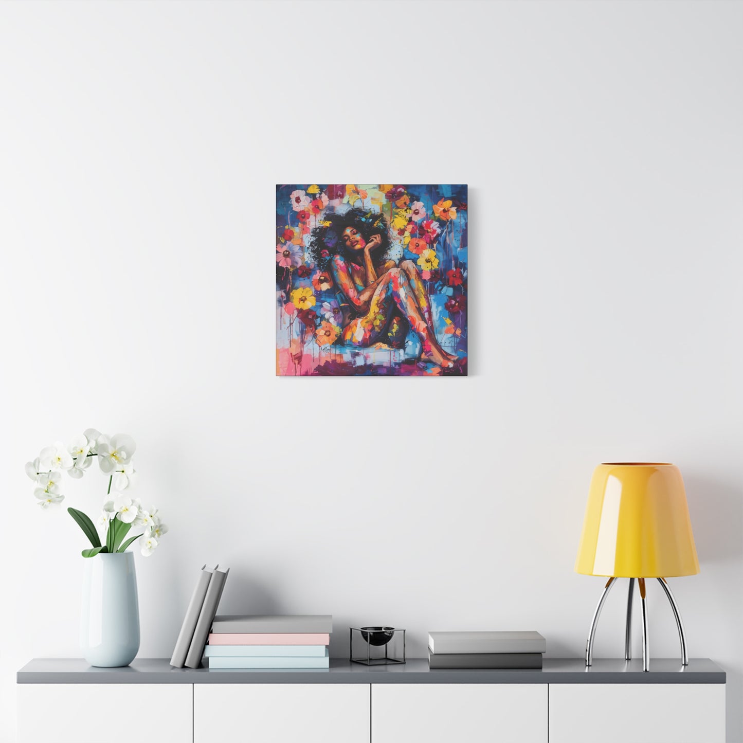 Flowers Blooming Everywhere Afrocentric Black Abstract Art Canvas Wall Print