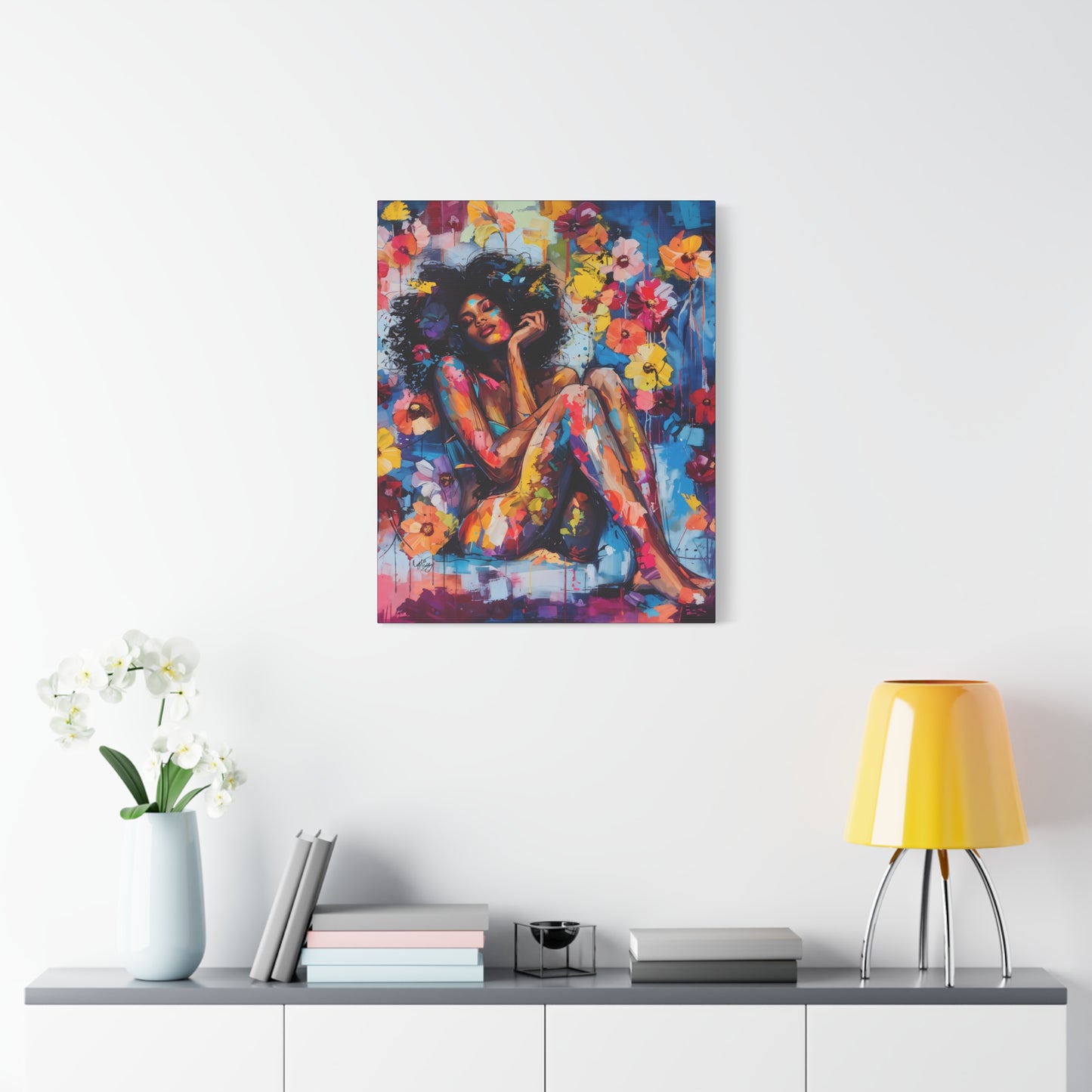 Flowers Blooming Everywhere Afrocentric Black Abstract Art Canvas Wall Print