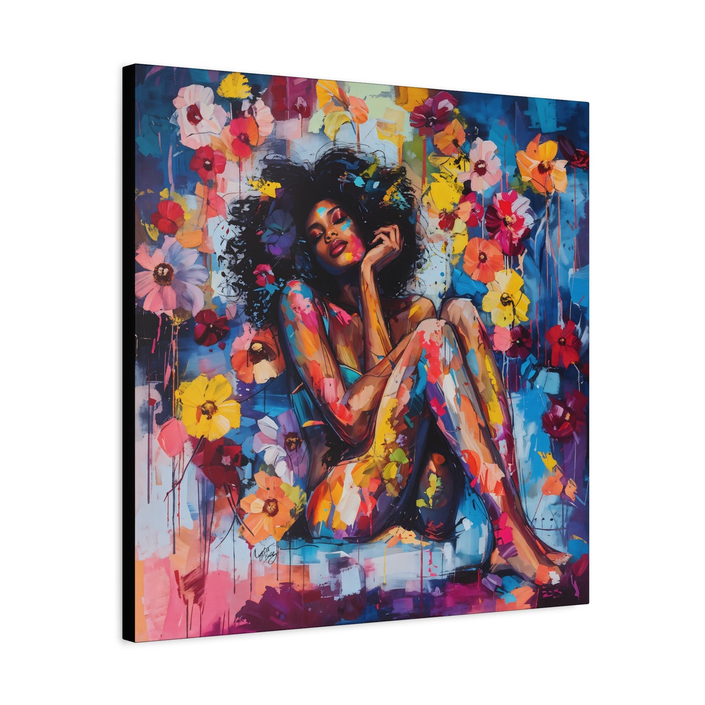 Flowers Blooming Everywhere Afrocentric Black Abstract Art Canvas Wall Print