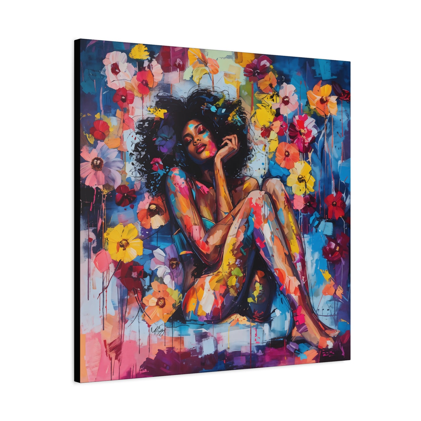 Flowers Blooming Everywhere Afrocentric Black Abstract Art Canvas Wall Print