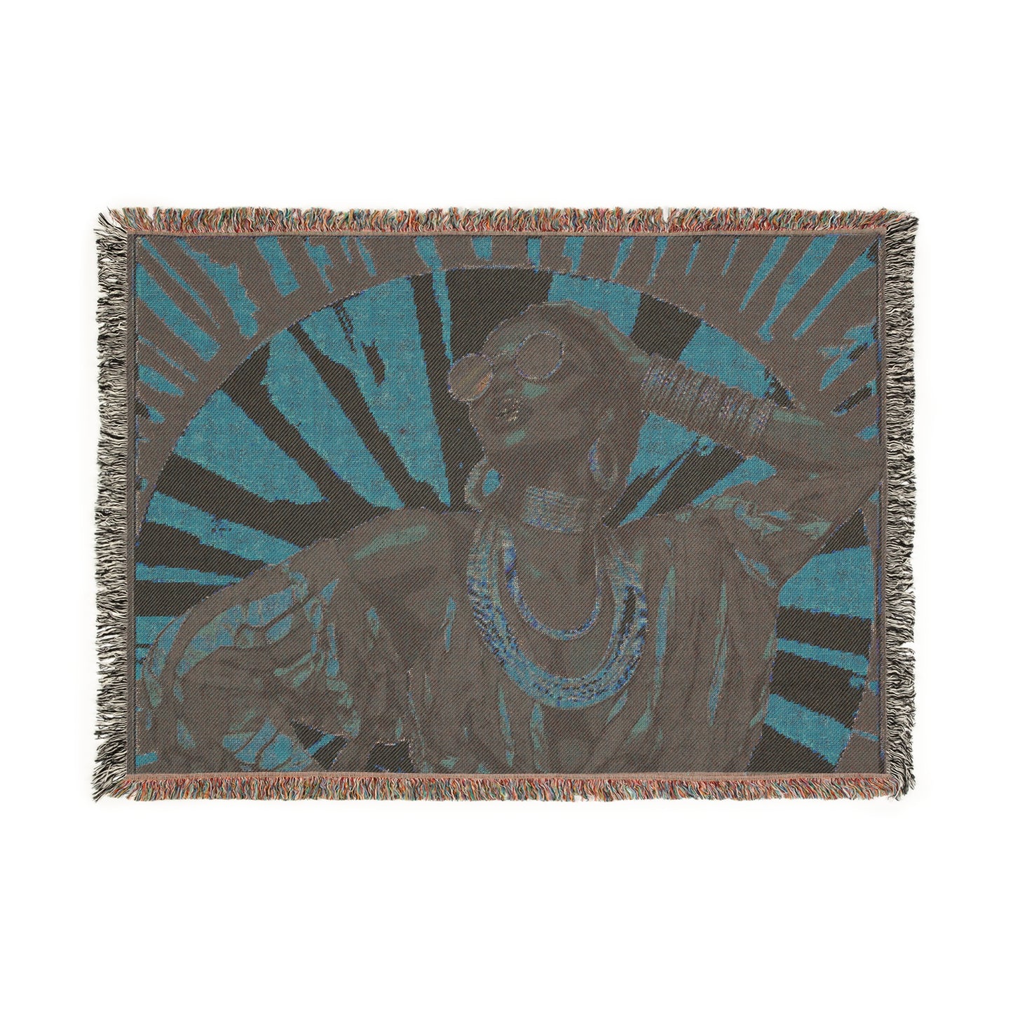 Vacation Vibin' Black Woman Afrocentric Art Woven Throw Blanket