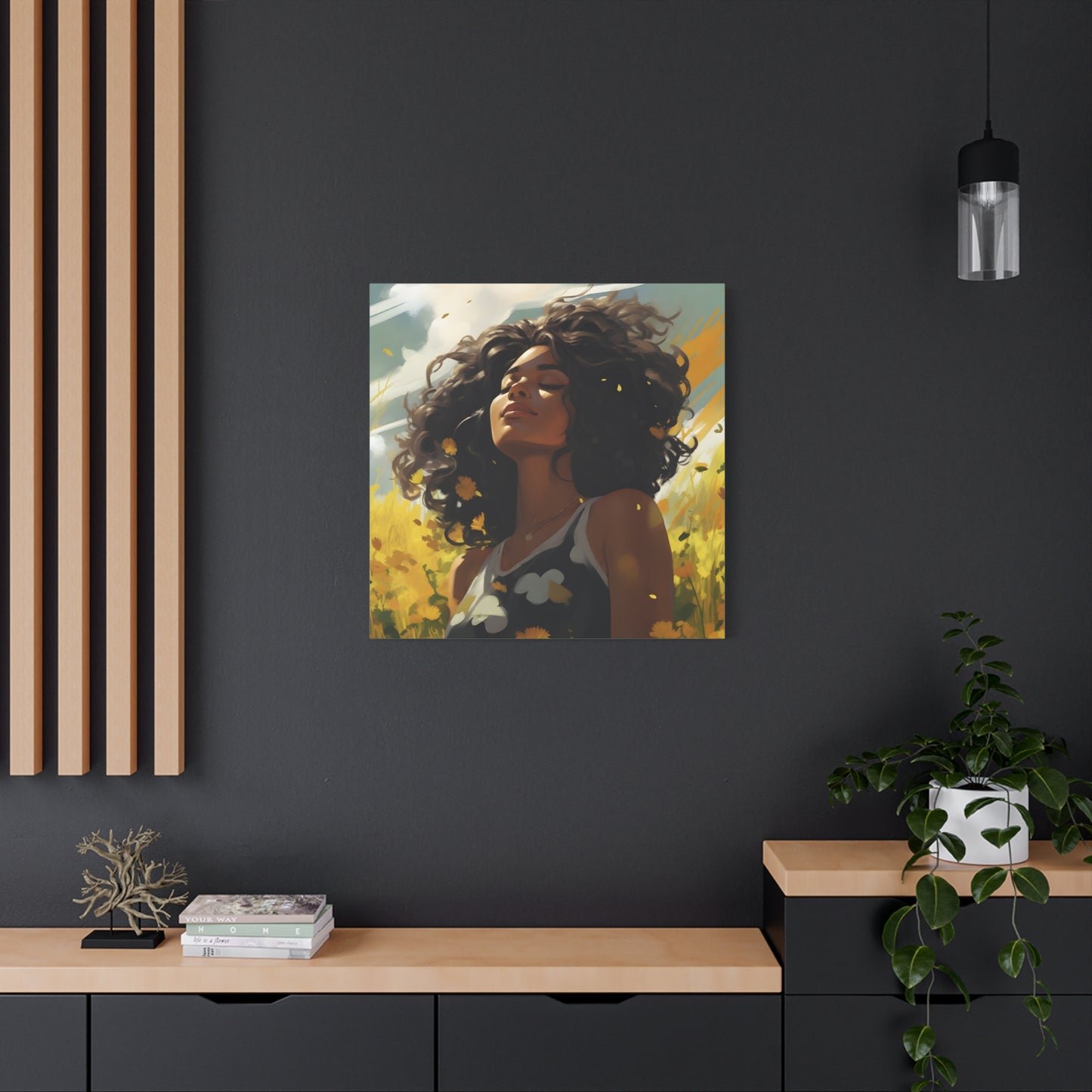 Stop And Smell The Flowers Afrocentric Black Woman Inspirational Message Artwork Canvas Wall Print