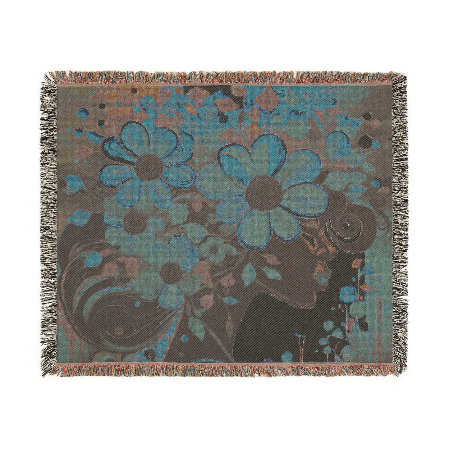 Flowery Thoughts Black Woman Art Woven Throw Blanket