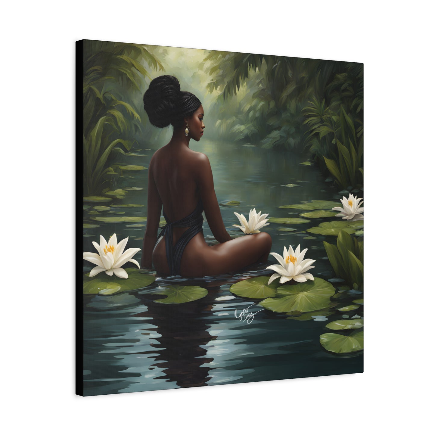 Meet Me By The Water Afrocentric Black Woman Fantasy Art Canvas Wall Print