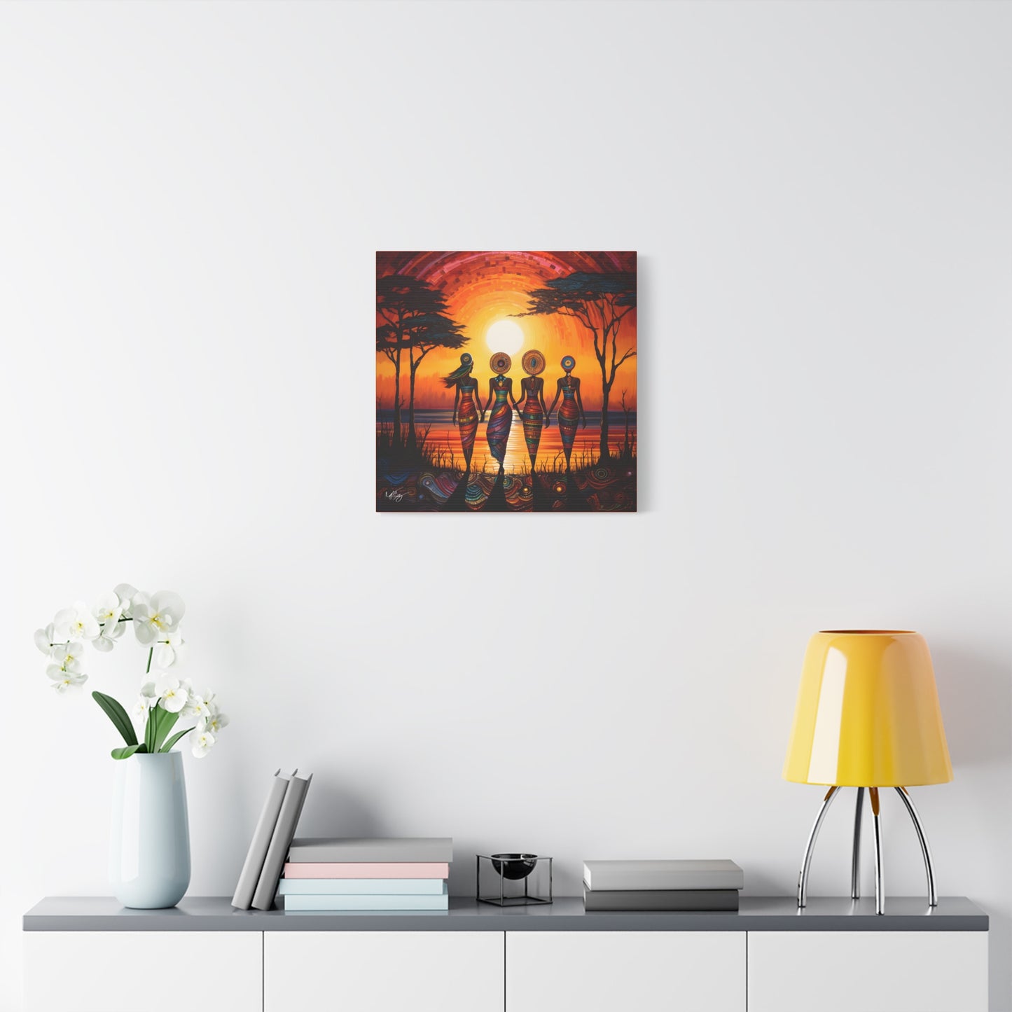 All Together Now Afrocentric Black Woman Abstract Art Canvas Wall Print