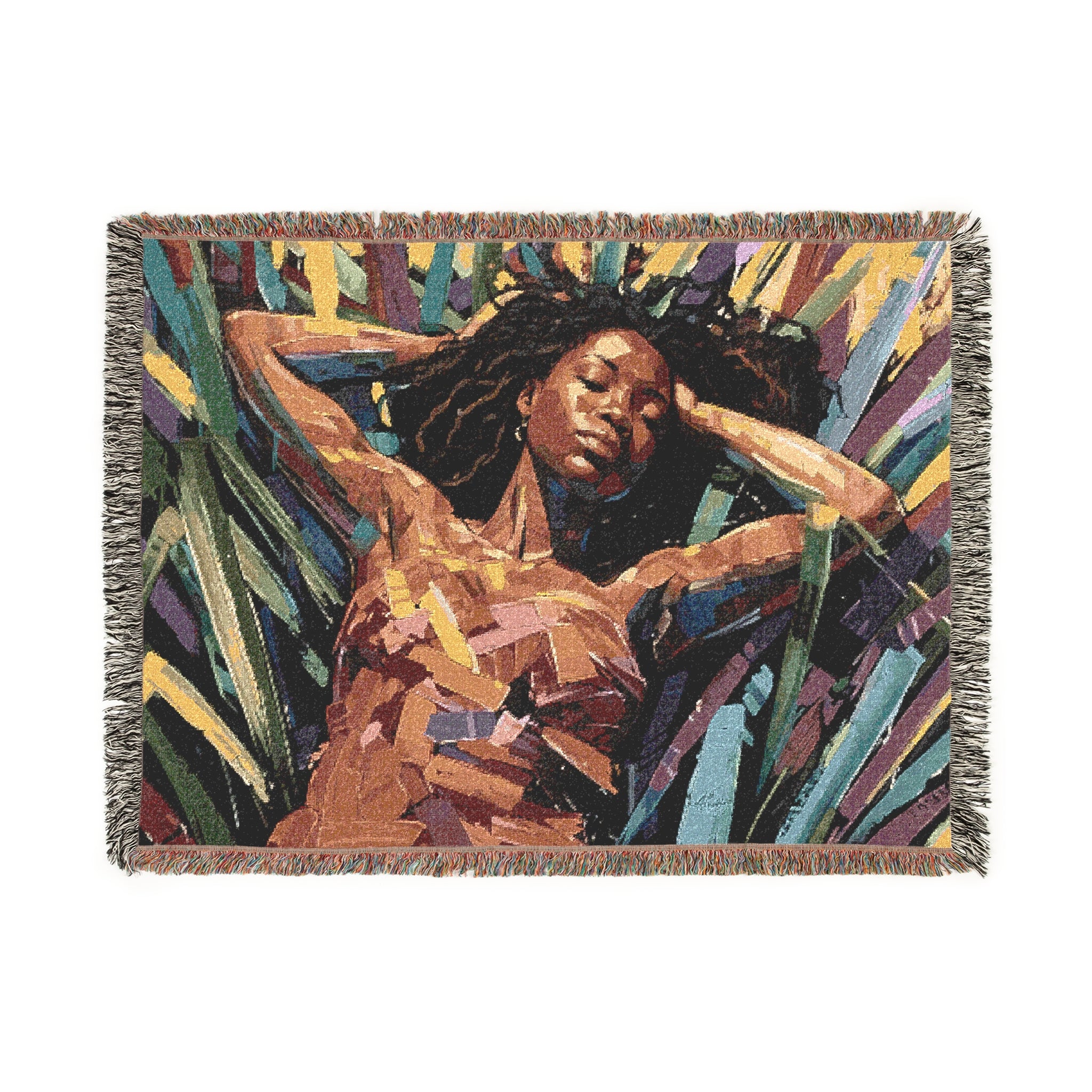 Be At Peace Abstract Black Woman Afrocentric Art Woven Throw Blanket
