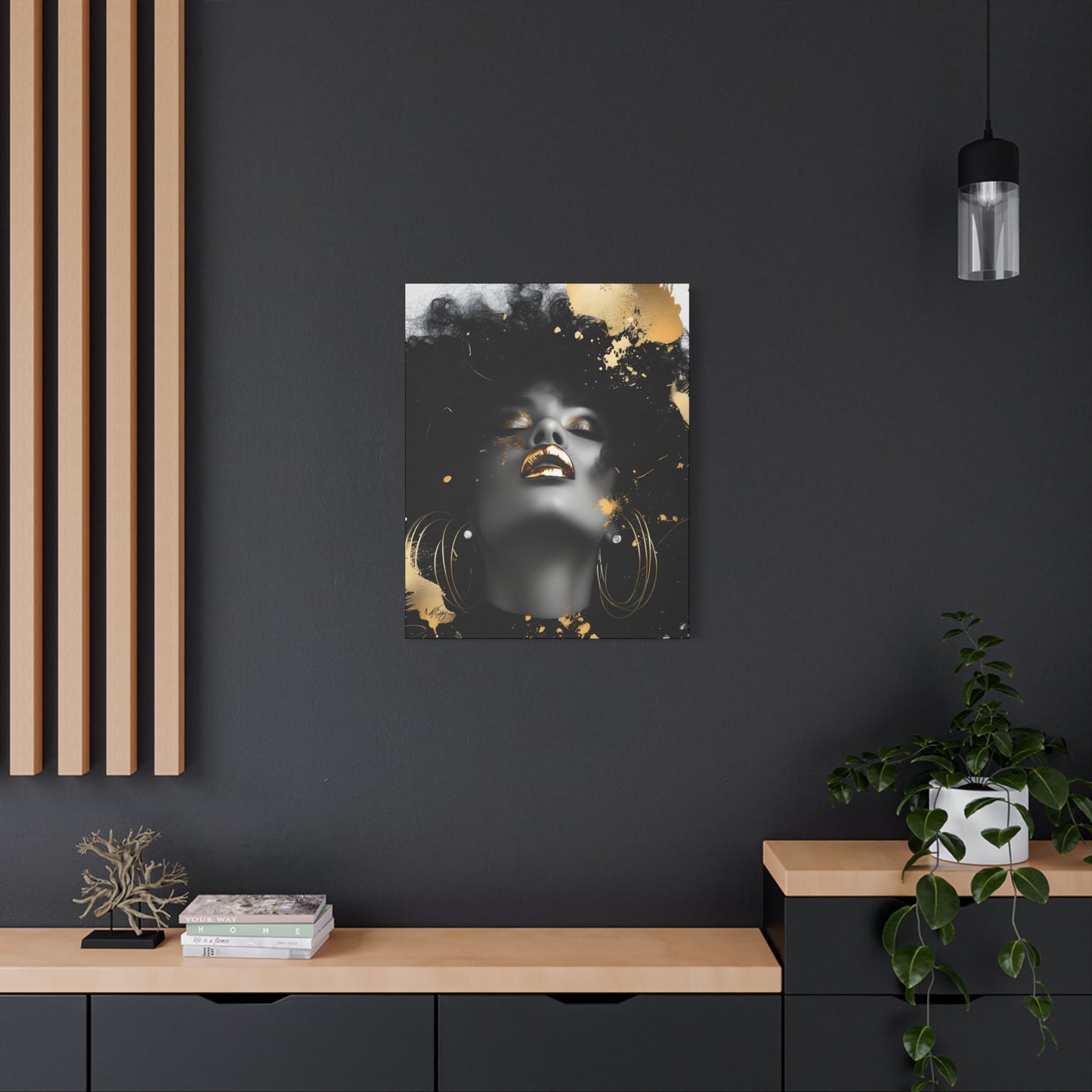 Gold Is My Passion Afrocentric Black Woman Abstract Art Canvas Wall Print