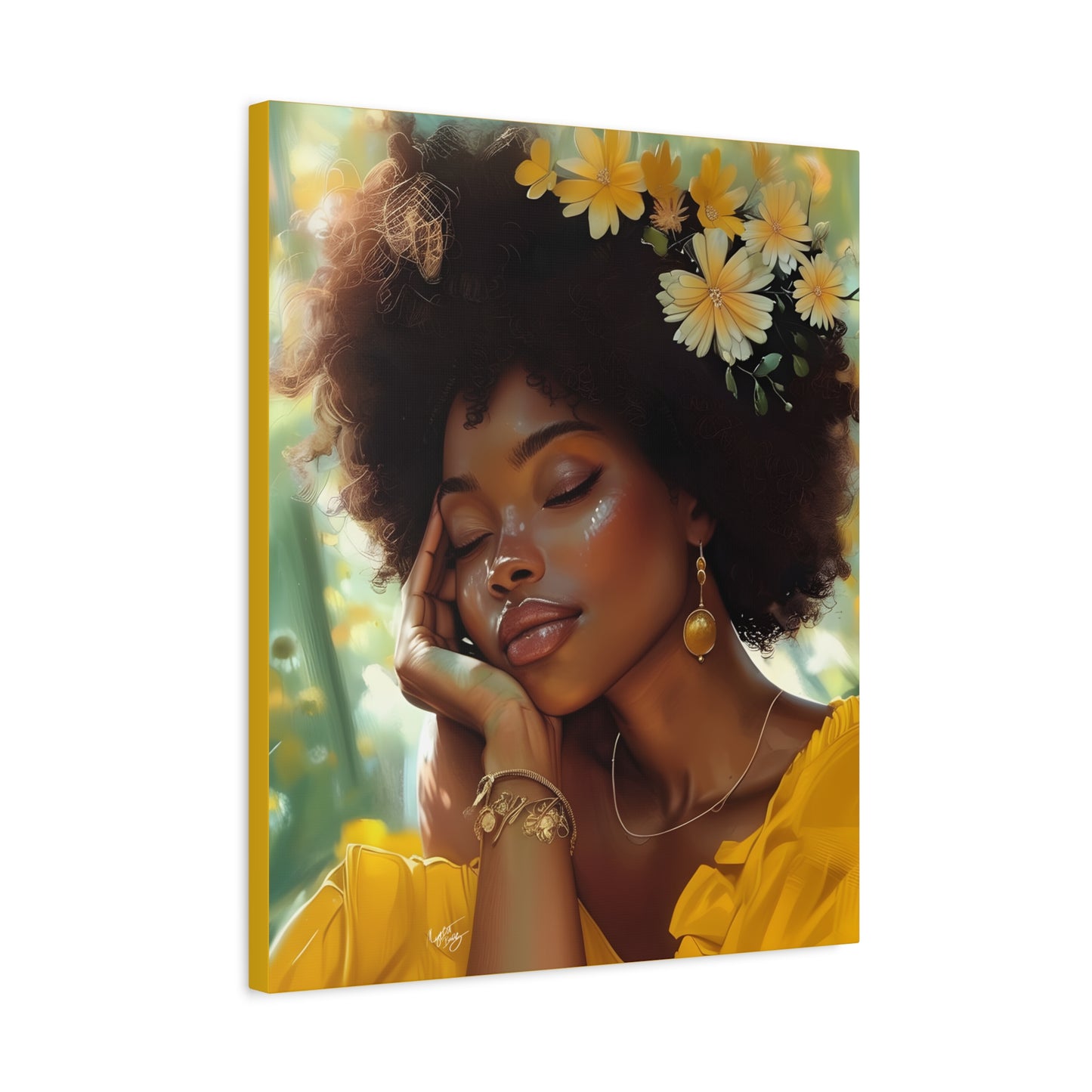 At Peace In The Garden Afrocentric Black Woman Art Canvas Wall Print