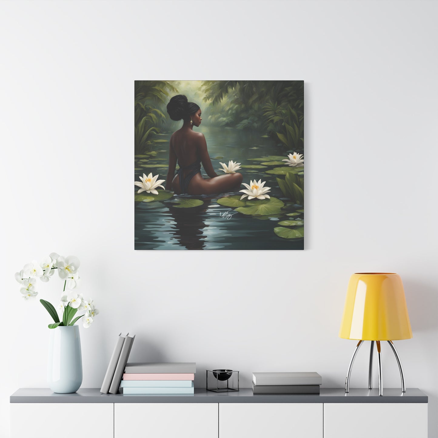 Meet Me By The Water Afrocentric Black Woman Fantasy Art Canvas Wall Print