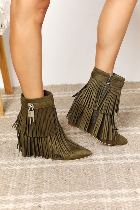 Legend Women's Tassel Wedge Heel Vegan Leather Ankle Booties - Xtreme Shopper