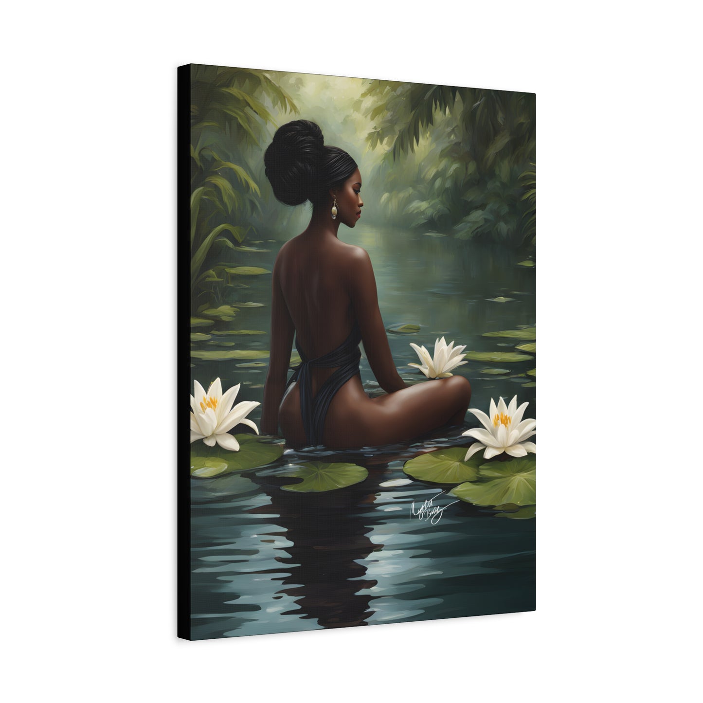 Meet Me By The Water Afrocentric Black Woman Fantasy Art Canvas Wall Print