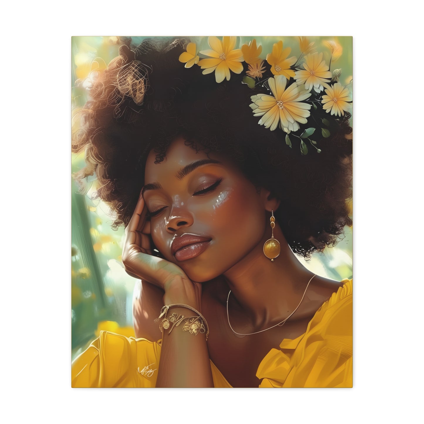At Peace In The Garden Afrocentric Black Woman Art Canvas Wall Print