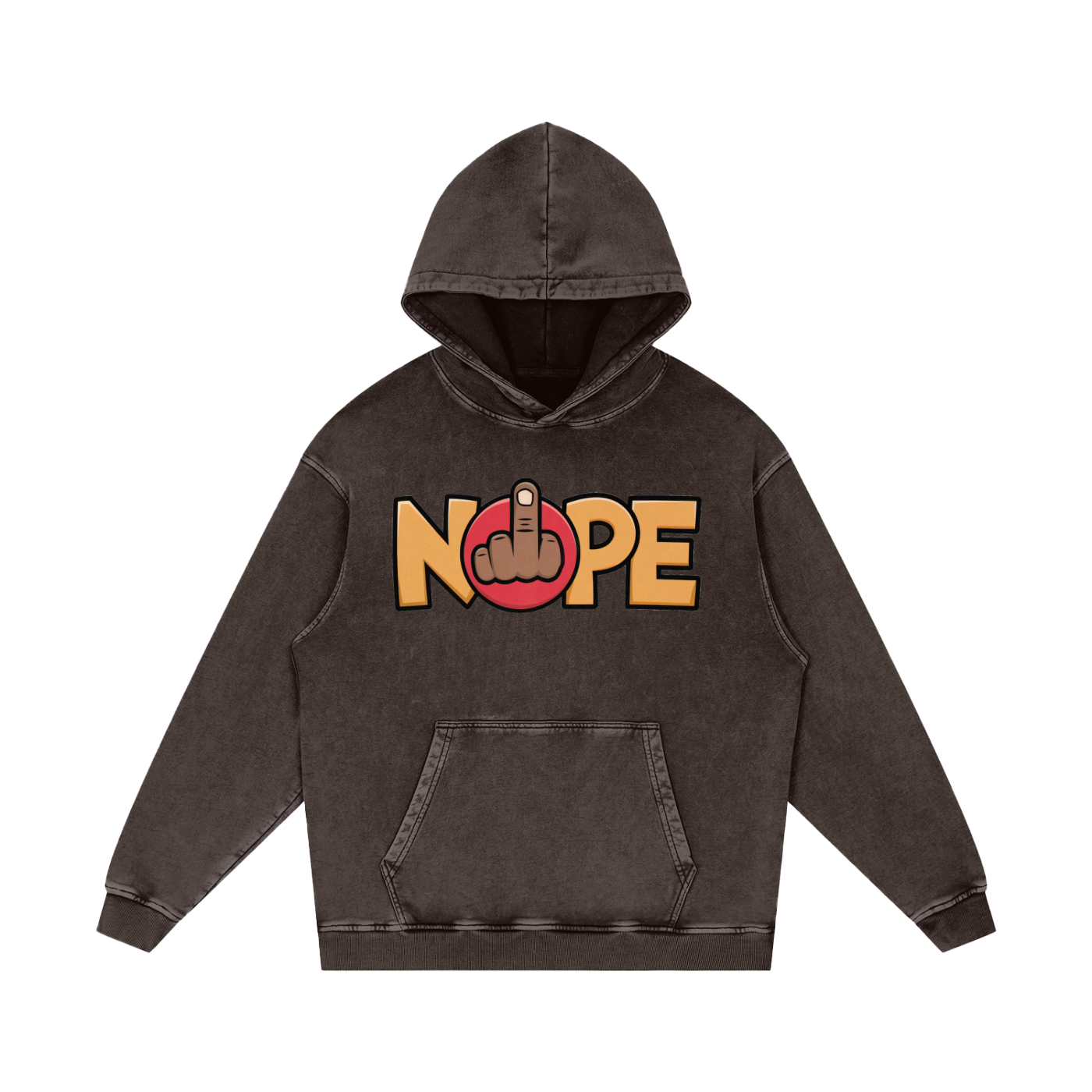 Nope Statement Snow Washed Relaxed Fit Cotton Streetwear Hoodie