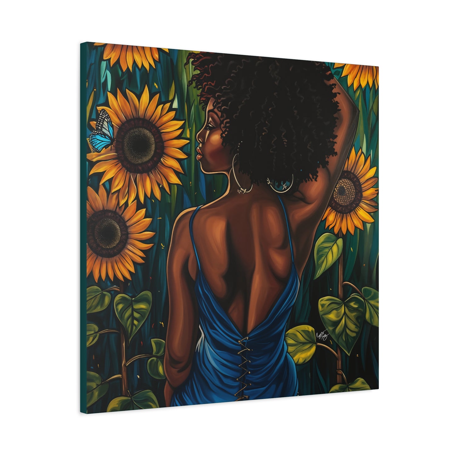 In The Garden Afrocentric Black Woman Art Canvas Wall Print