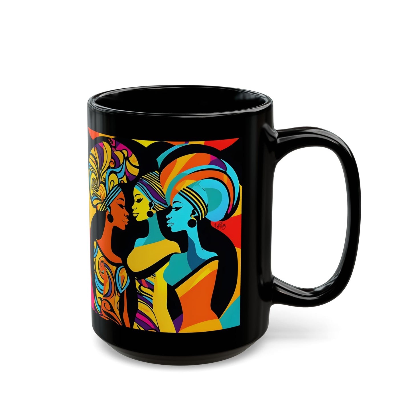 Girlfriends In Swirling Abstract Afrocentric Black Woman Abstract Art Black Coffee Mug