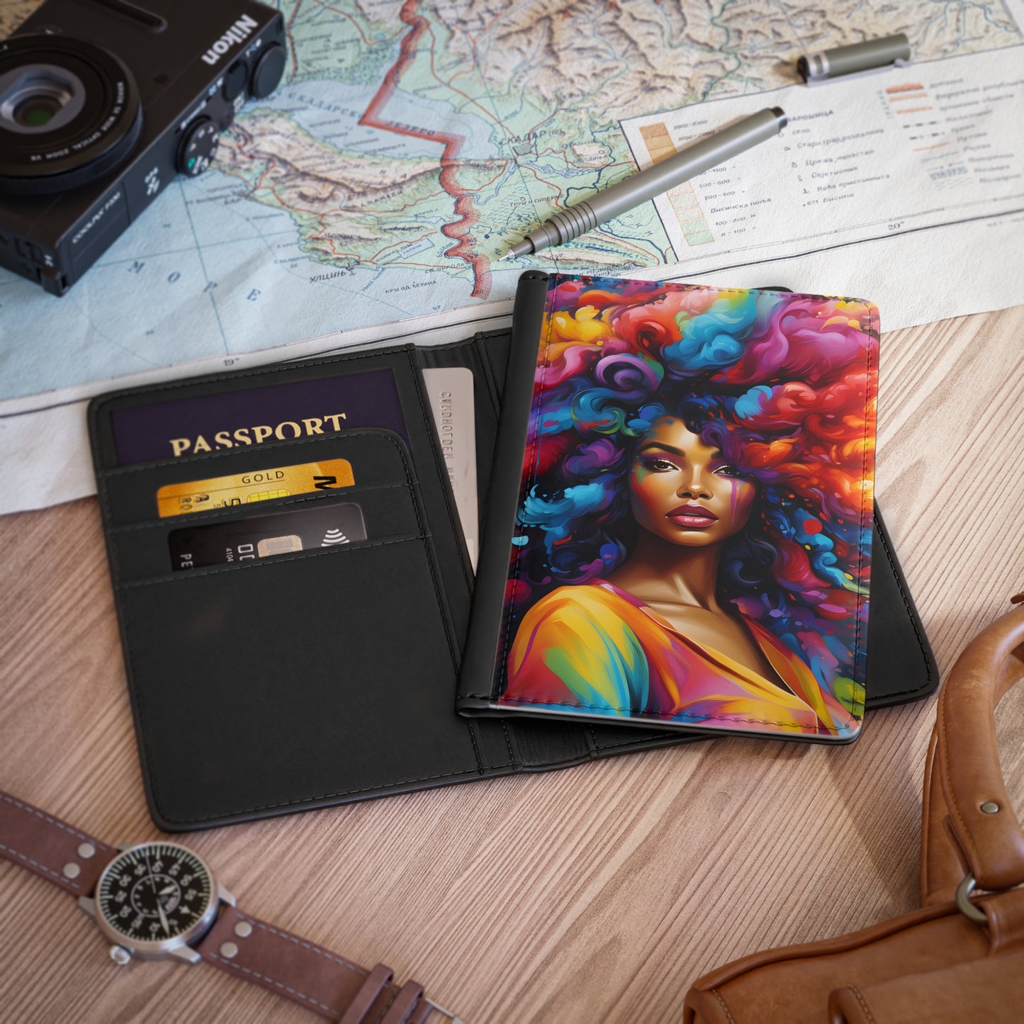 Beautiful In Every Color Vegan Leather Black Art RFID Blocking Passport Cover