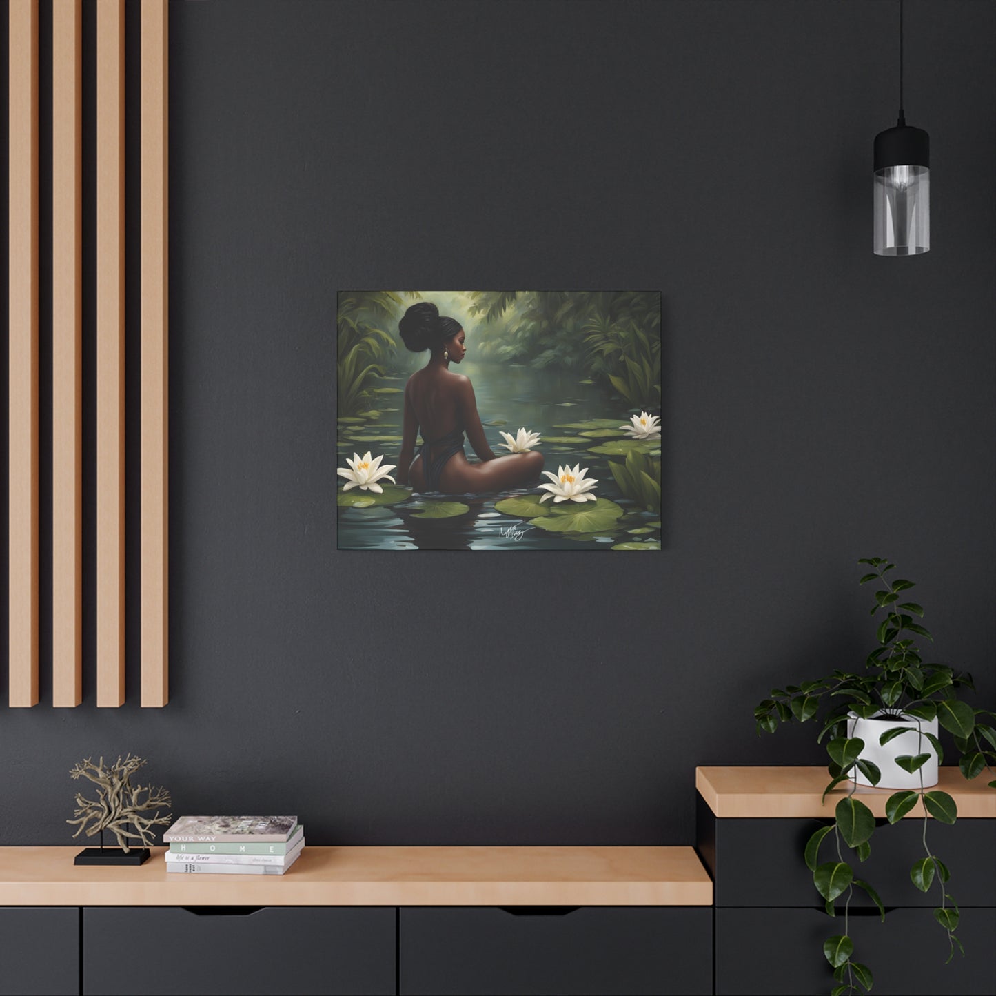 Meet Me By The Water Afrocentric Black Woman Fantasy Art Canvas Wall Print