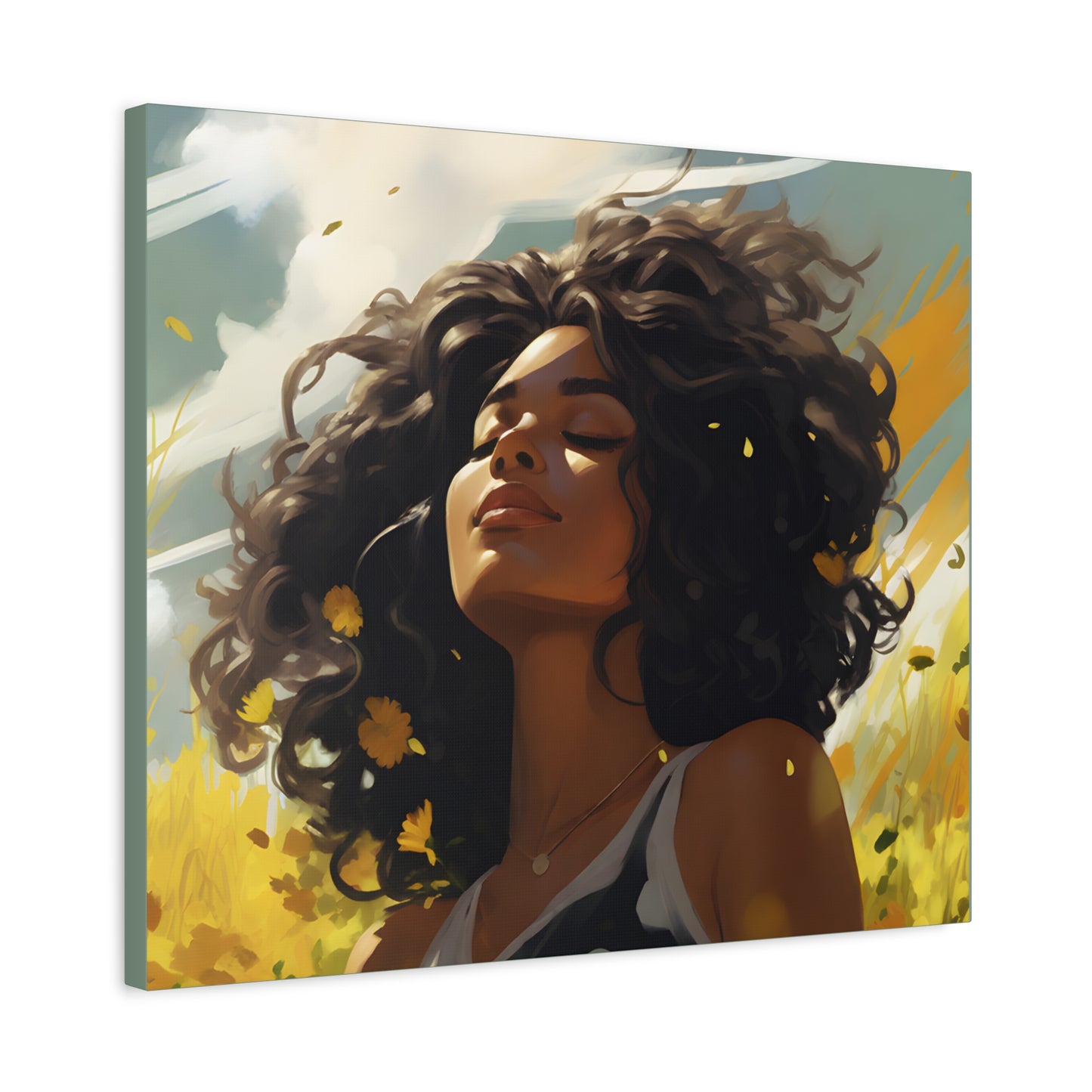 Stop And Smell The Flowers Afrocentric Black Woman Inspirational Message Artwork Canvas Wall Print