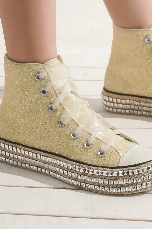 Beast Fashion Glitter Lace-Up Studded Platform Sneakers - Xtreme Shopper