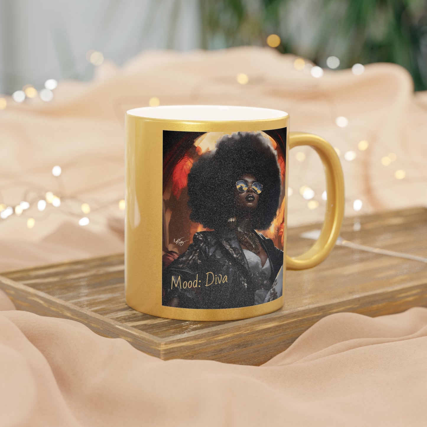 Diva Don’t Hurt ‘Em Afrocentric Black Woman Art Gold Metallic Coffee Mug