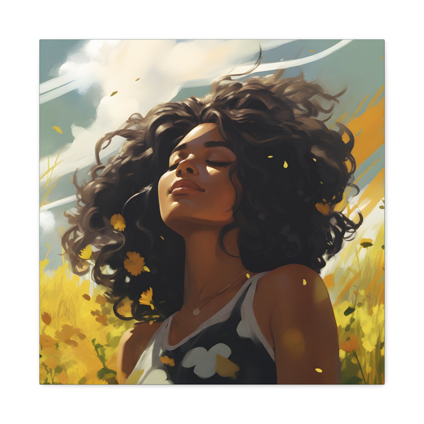 Stop And Smell The Flowers Afrocentric Black Woman Inspirational Message Artwork Canvas Wall Print