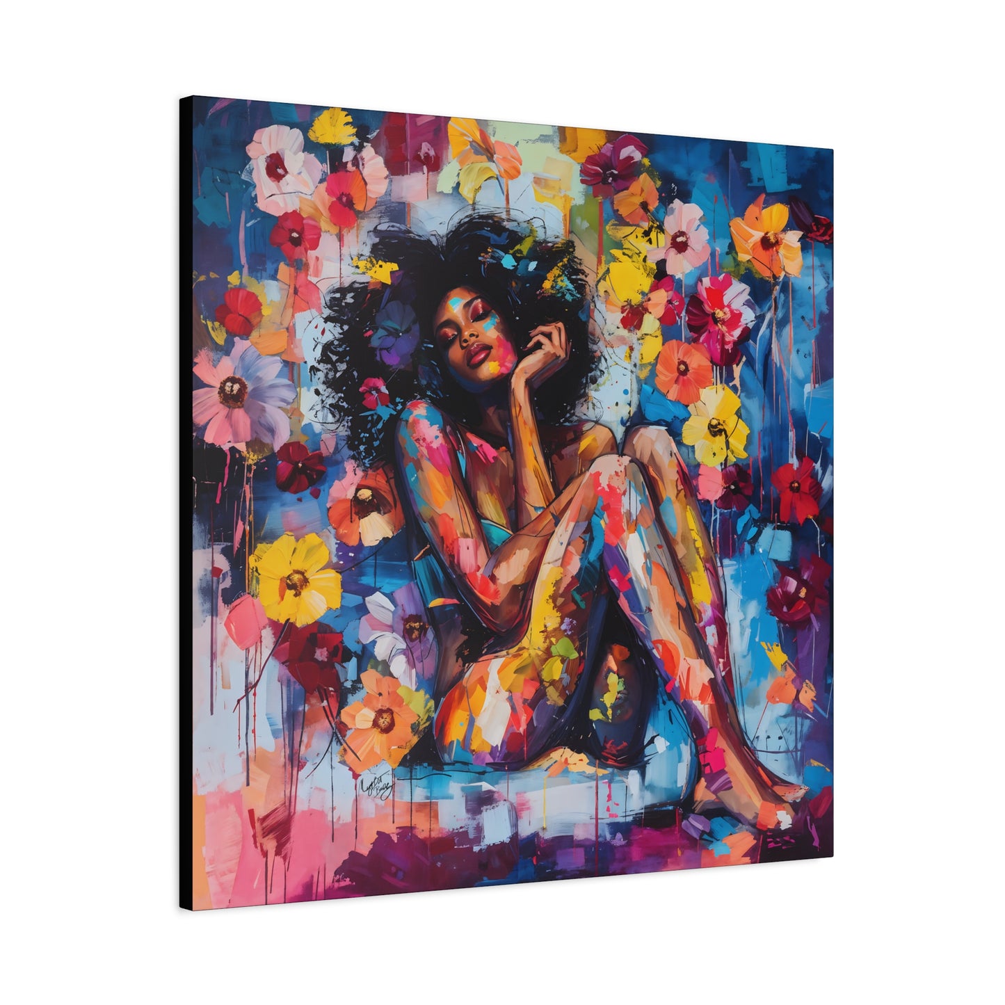 Flowers Blooming Everywhere Afrocentric Black Abstract Art Canvas Wall Print