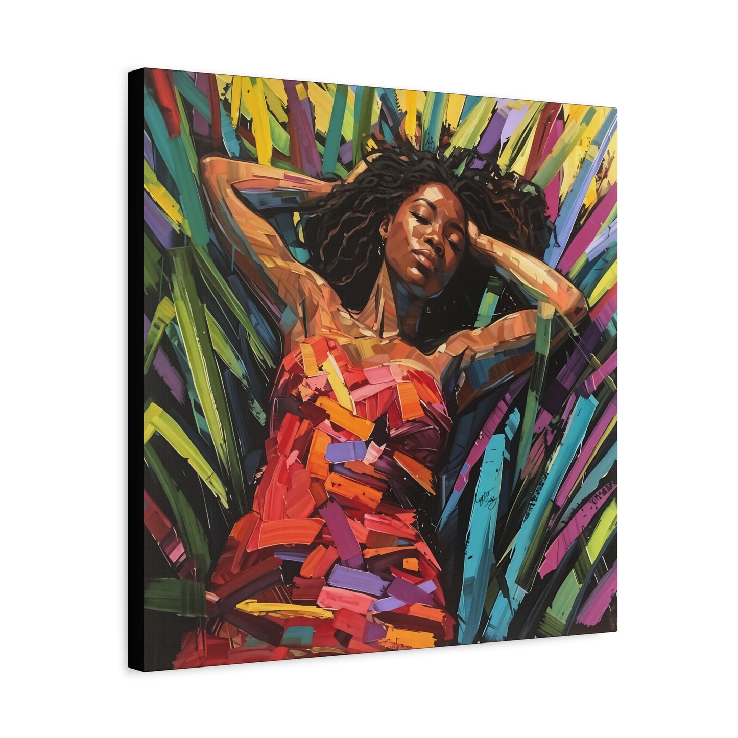 Be At Peace Black Woman Abstract Art Canvas Wall Print