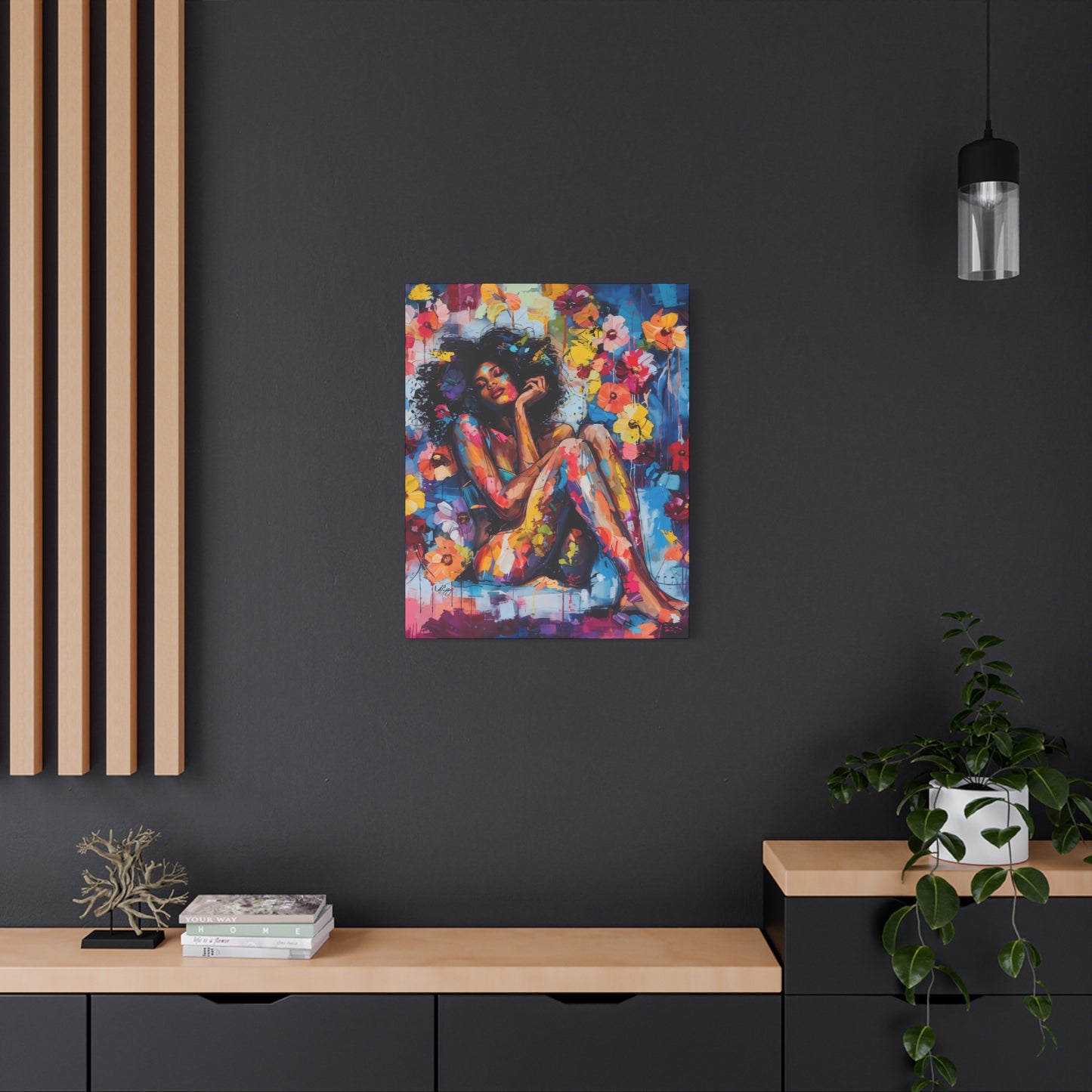 Flowers Blooming Everywhere Afrocentric Black Abstract Art Canvas Wall Print