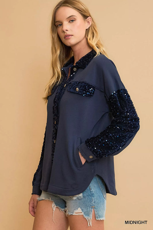 Umgee Sequined French Terry Jacket - Xtreme Shopper