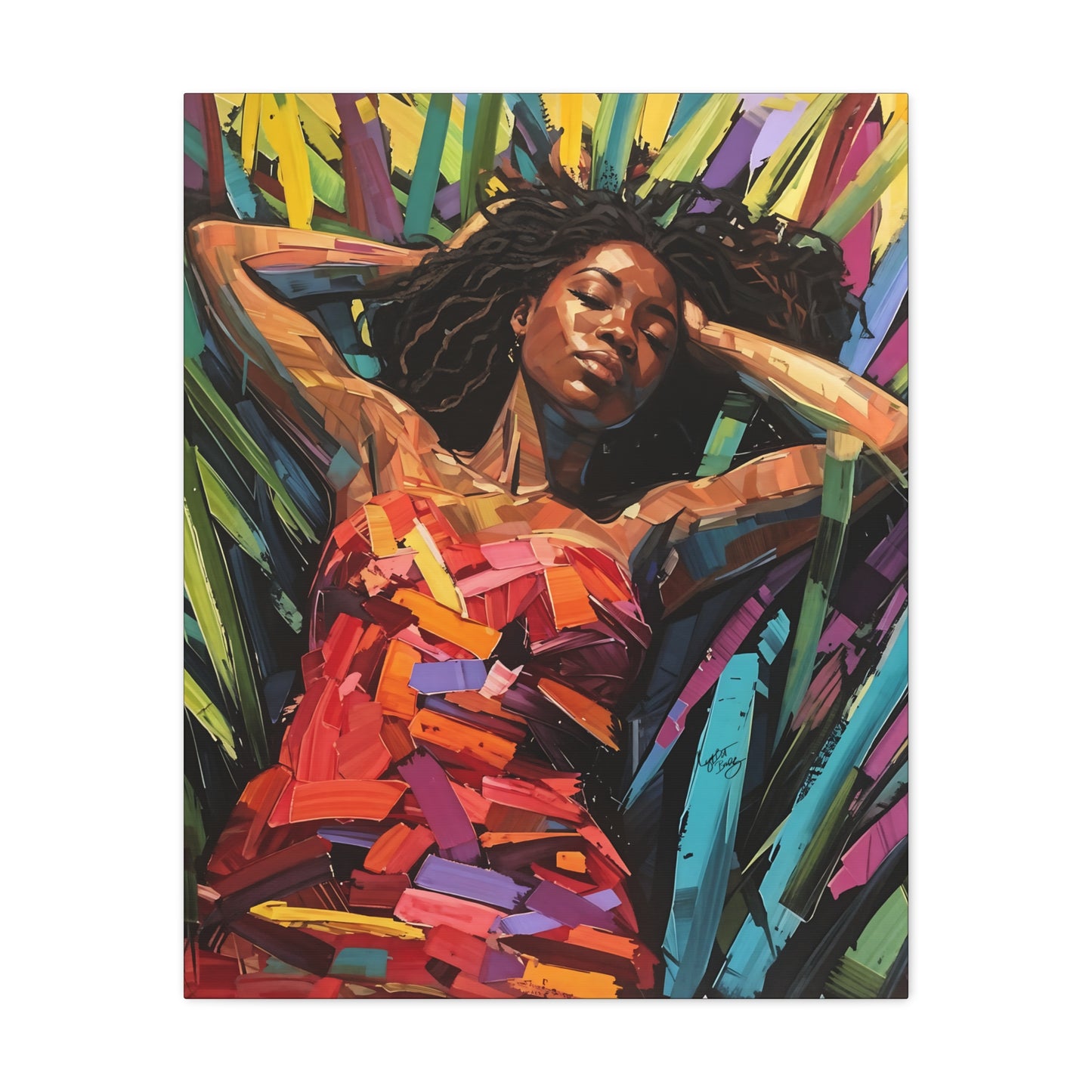 Be At Peace Black Woman Abstract Art Canvas Wall Print