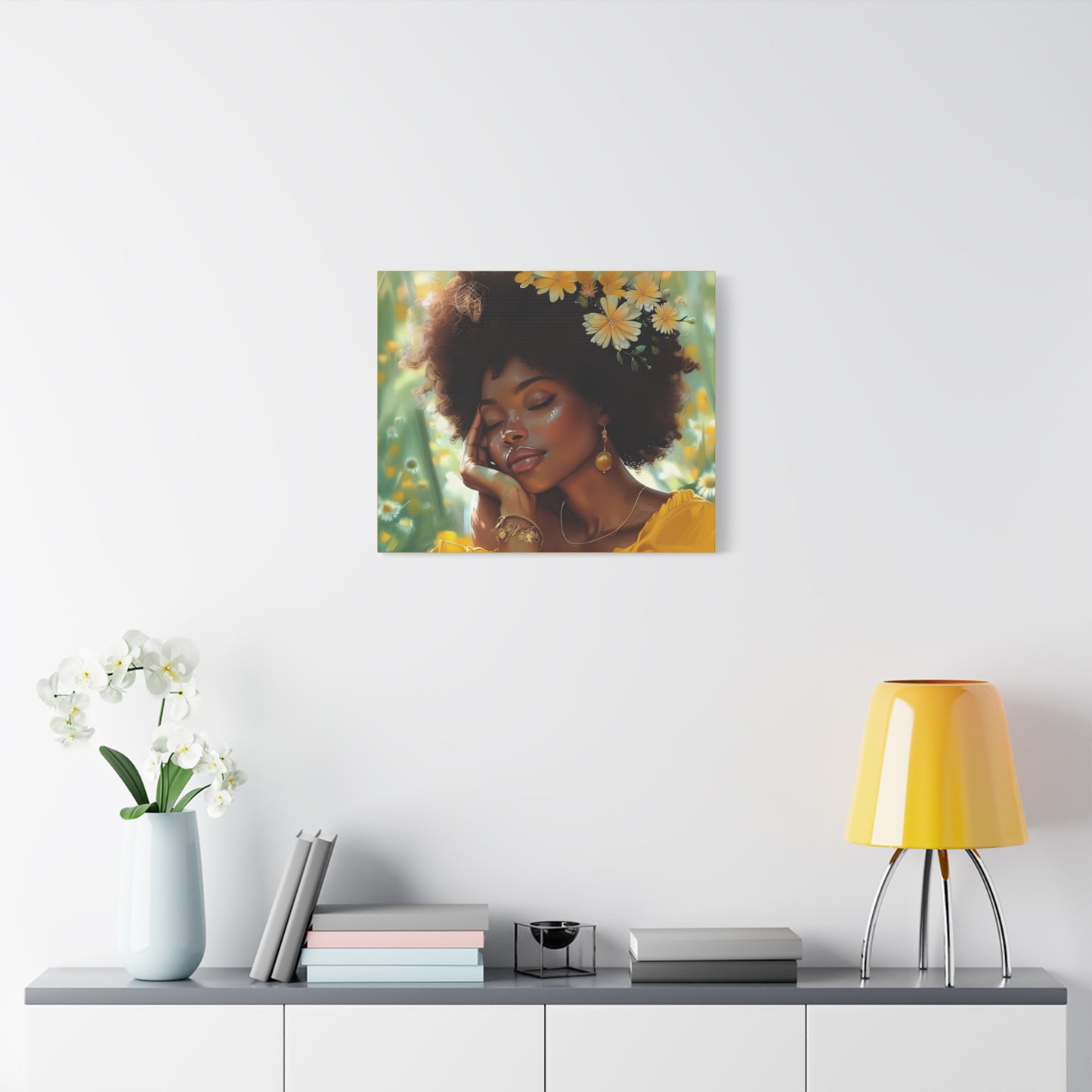 At Peace In The Garden Afrocentric Black Woman Art Canvas Wall Print