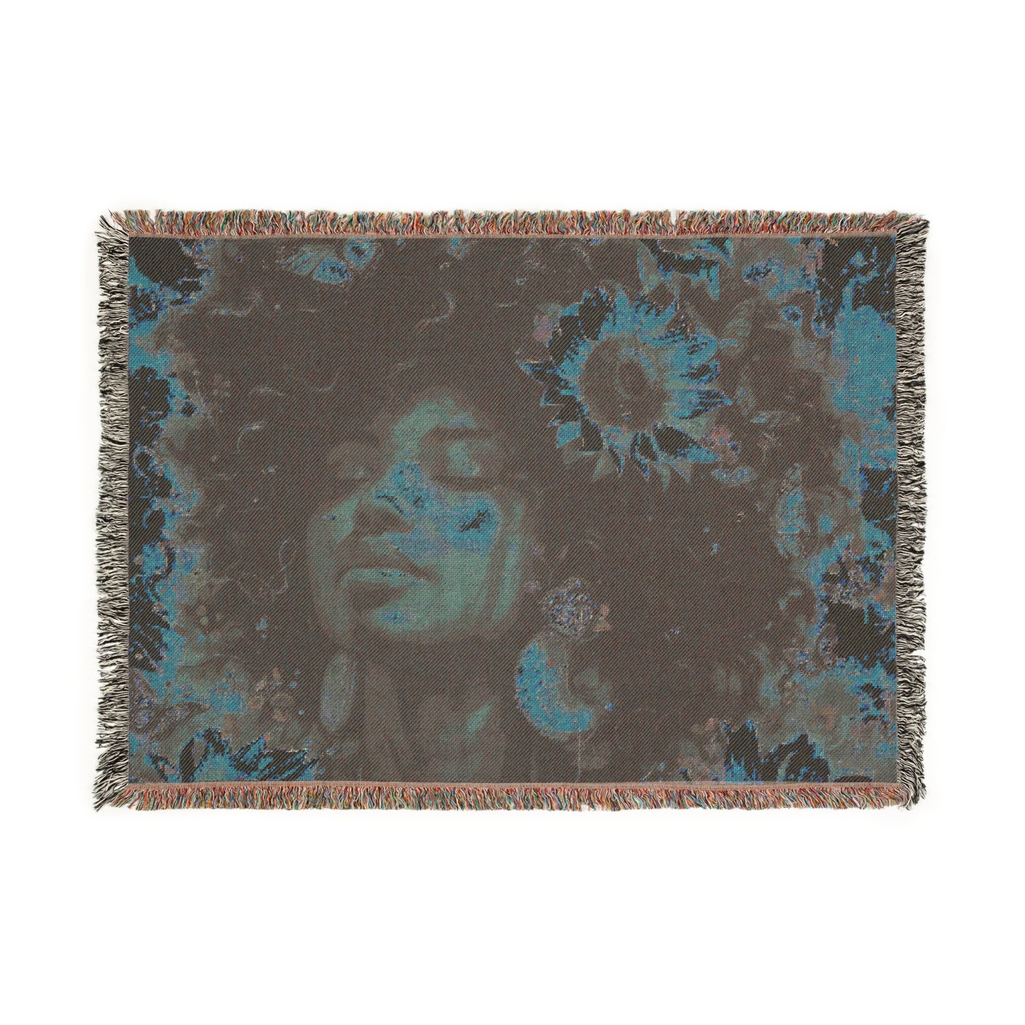 Daisies Everywhere Afrocentric Black Woman Abstract Art Woven Throw Blanket