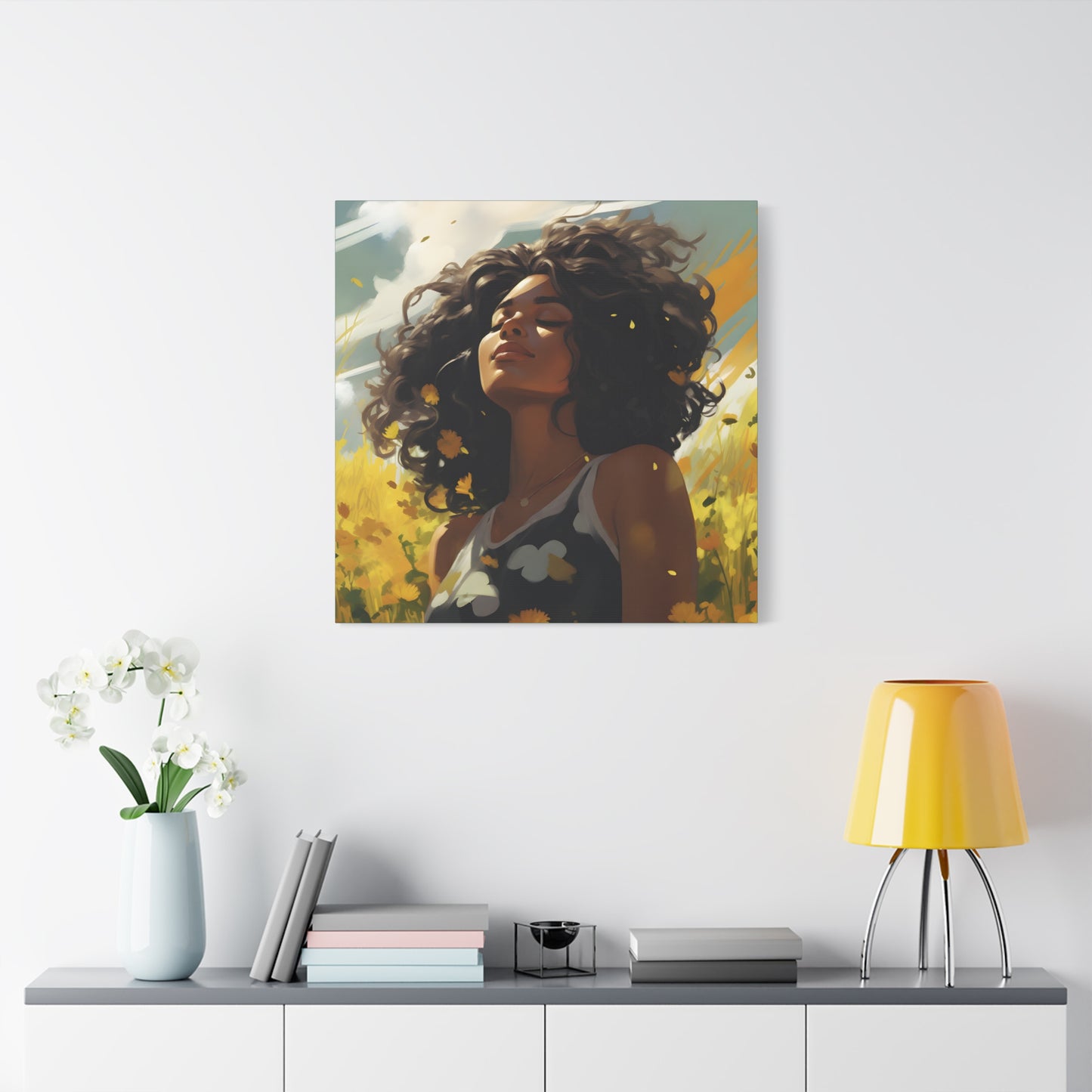 Stop And Smell The Flowers Afrocentric Black Woman Inspirational Message Artwork Canvas Wall Print