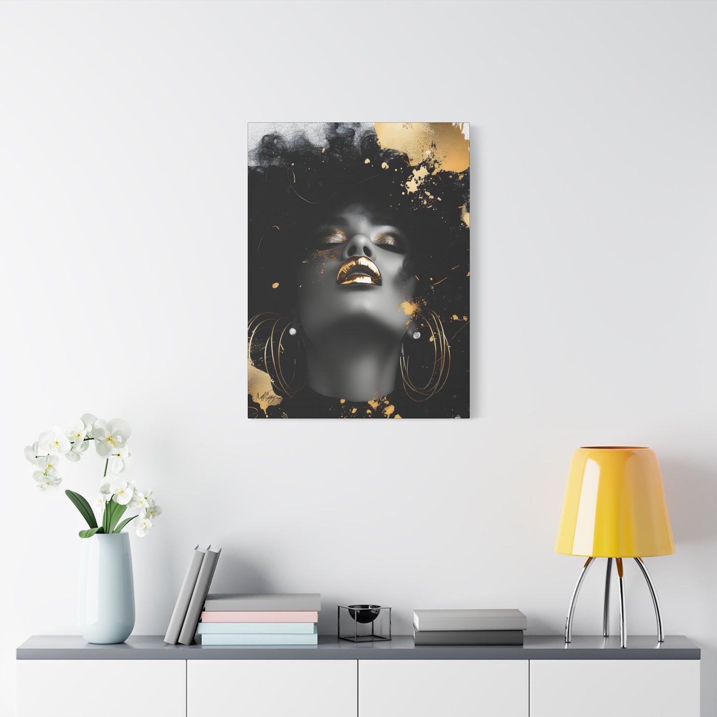 Gold Is My Passion Afrocentric Black Woman Abstract Art Canvas Wall Print