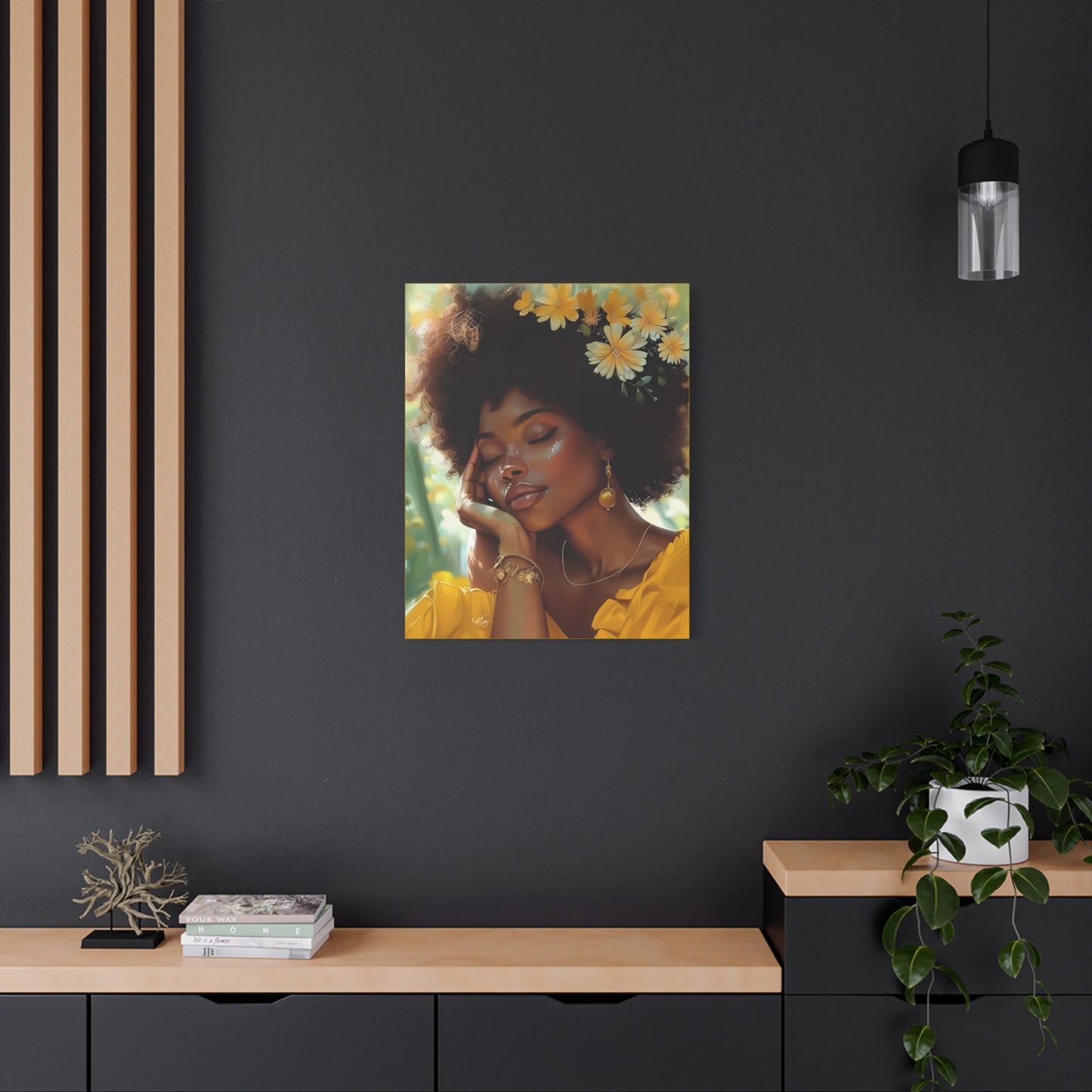 At Peace In The Garden Afrocentric Black Woman Art Canvas Wall Print