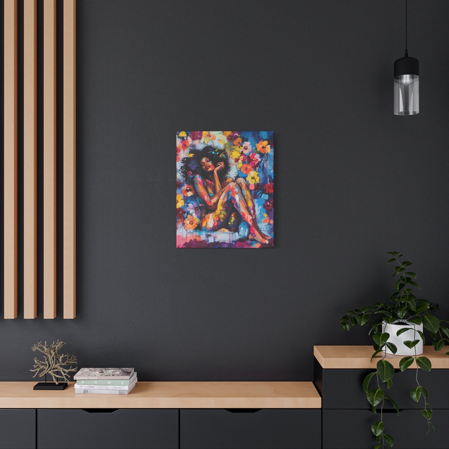 Flowers Blooming Everywhere Afrocentric Black Abstract Art Canvas Wall Print