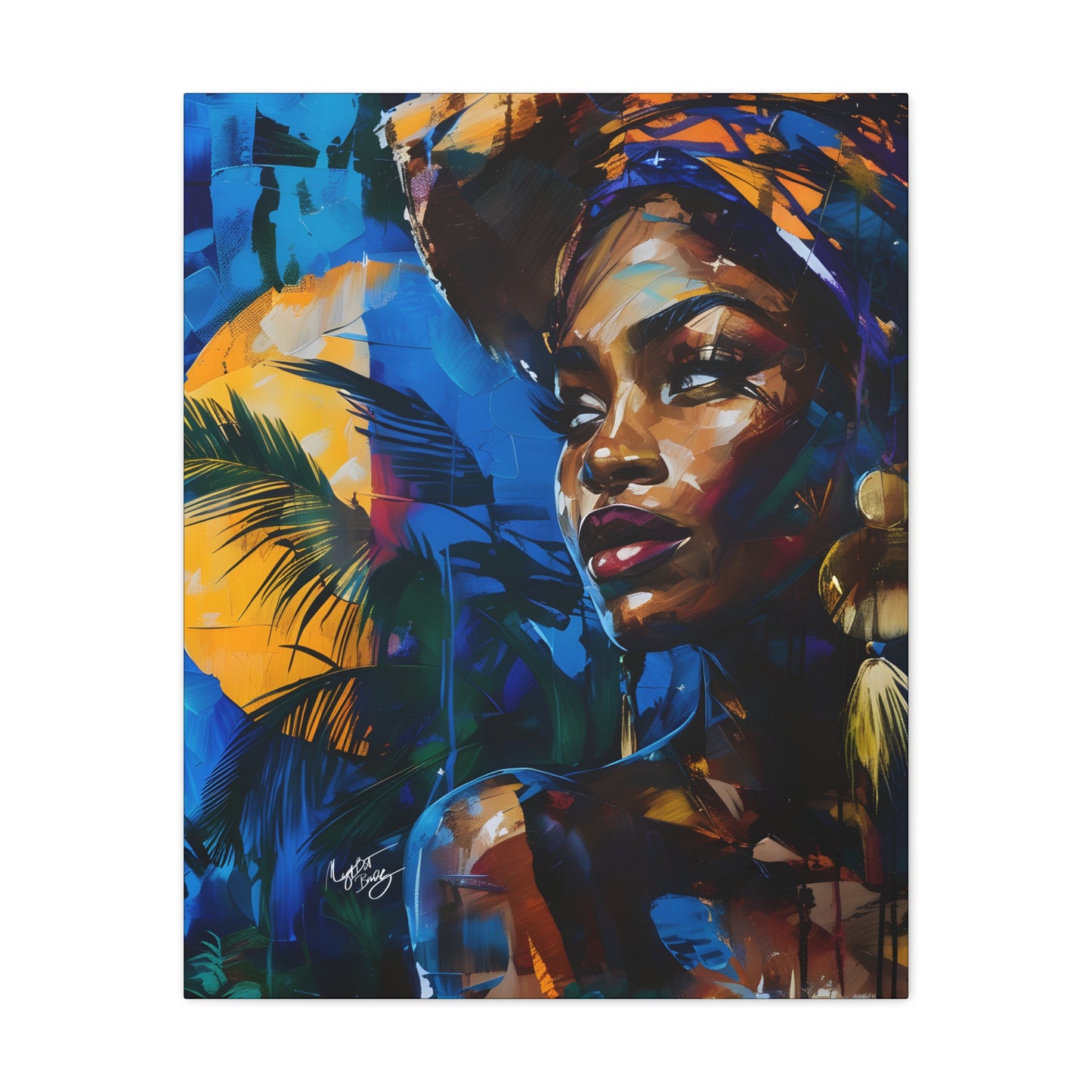 Vacation Vibes Afrocentric Black Woman Abstract Art Canvas Wall Print