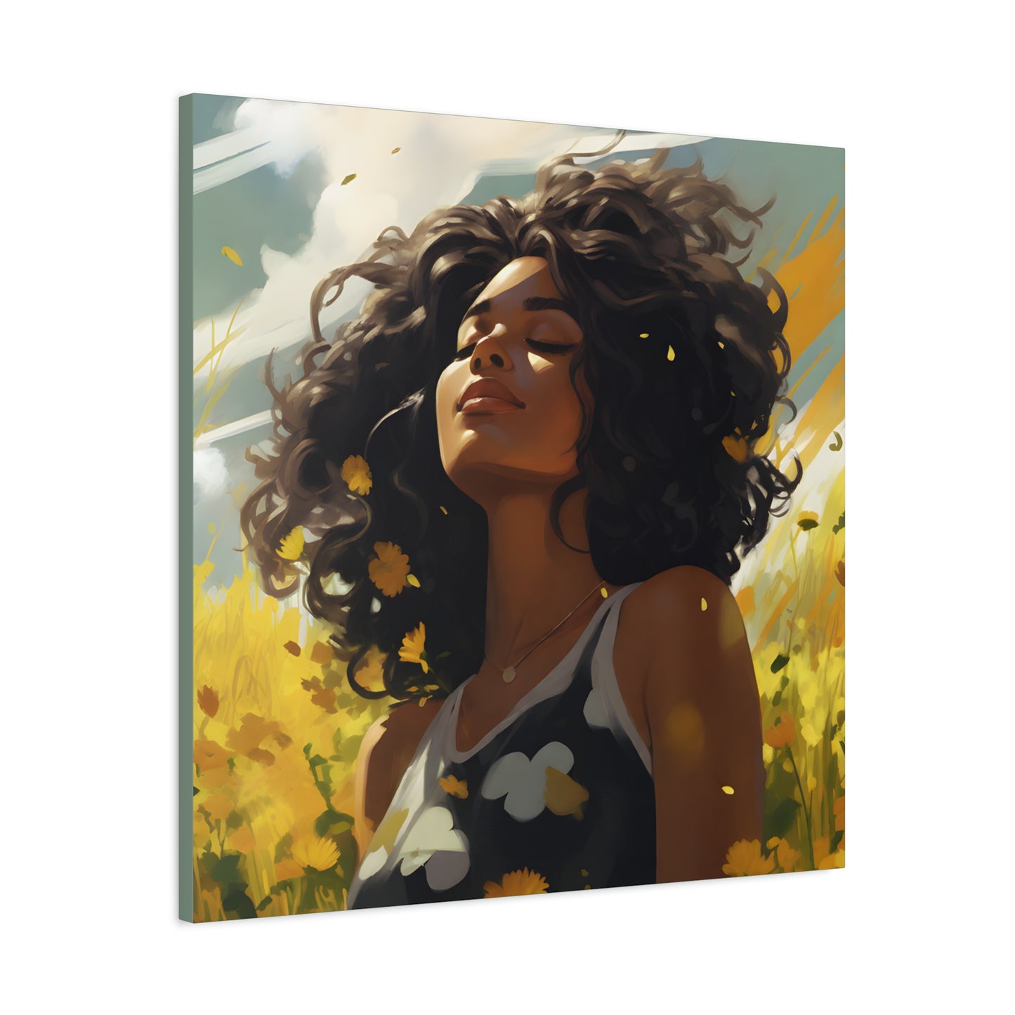 Stop And Smell The Flowers Afrocentric Black Woman Inspirational Message Artwork Canvas Wall Print