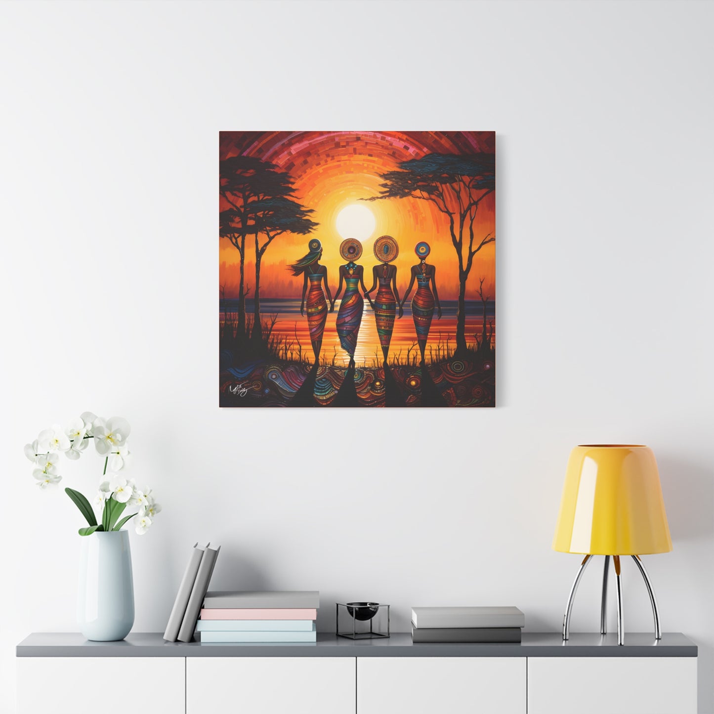 All Together Now Afrocentric Black Woman Abstract Art Canvas Wall Print