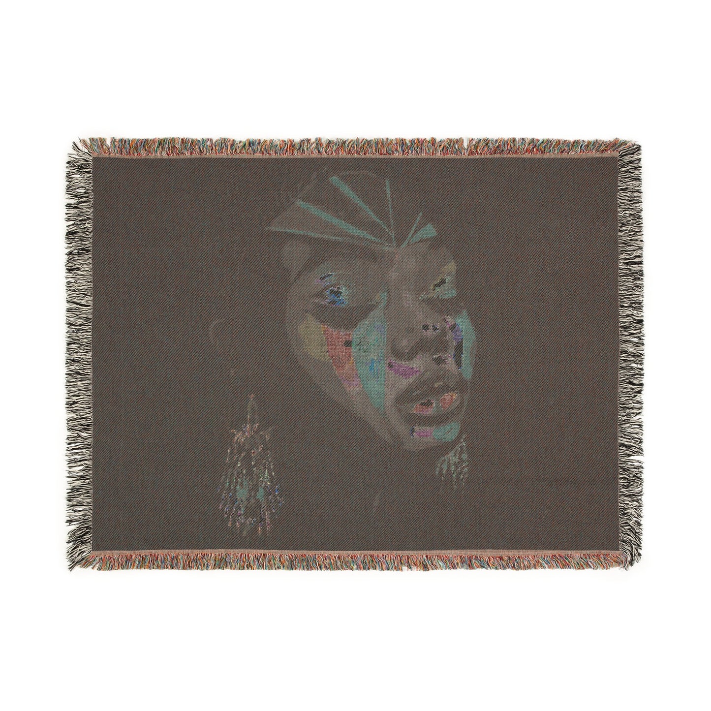 Original Makeup Afrocentric Black Woman Abstract Art Woven Throw Blanket