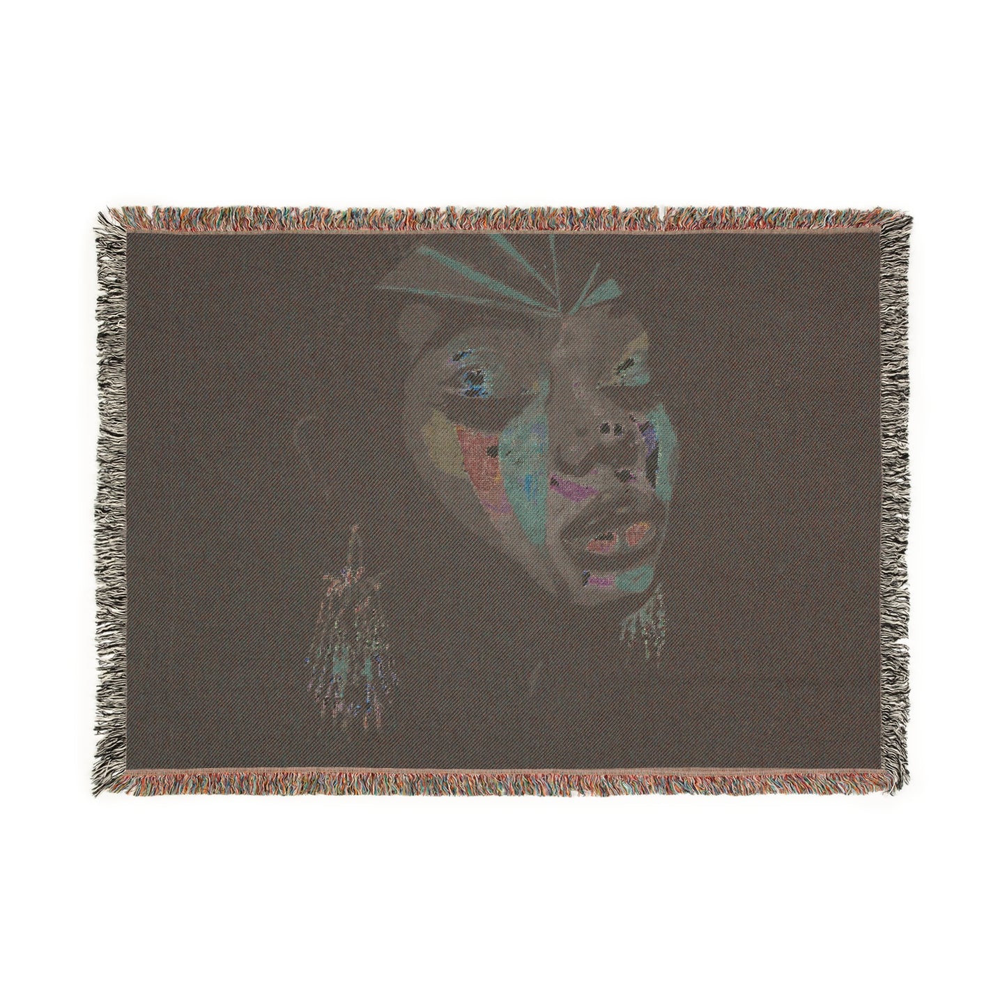Original Makeup Afrocentric Black Woman Abstract Art Woven Throw Blanket