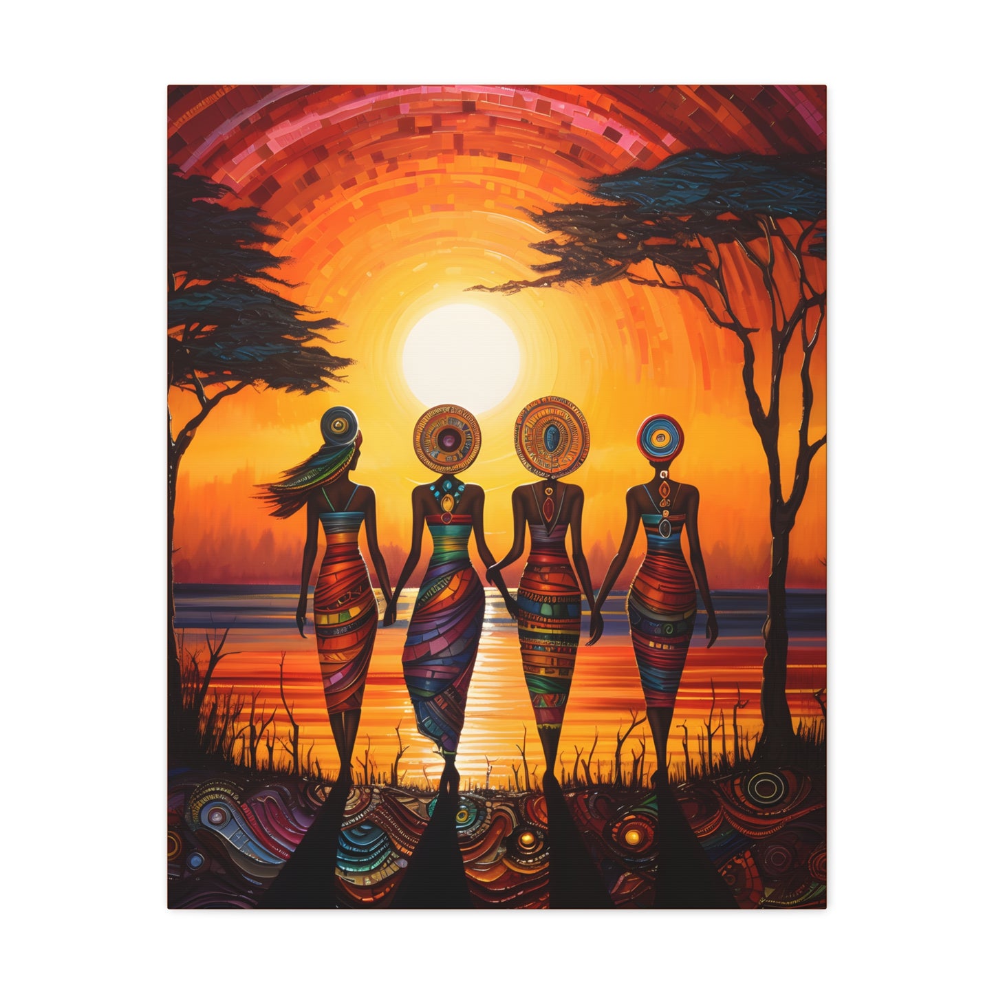 All Together Now Afrocentric Black Woman Abstract Art Canvas Wall Print