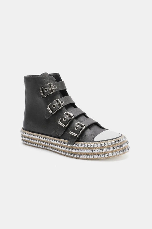 Beast Fashion Multi-Buckle Straps Studded Platform Sneakers - Xtreme Shopper