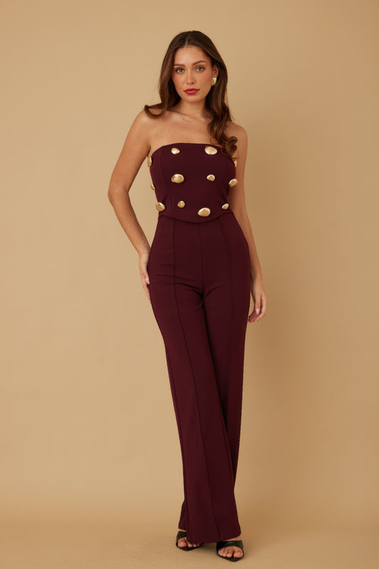 Multi Flat Mirror Stone Evening Party Jumpsuit - Xtreme Shopper