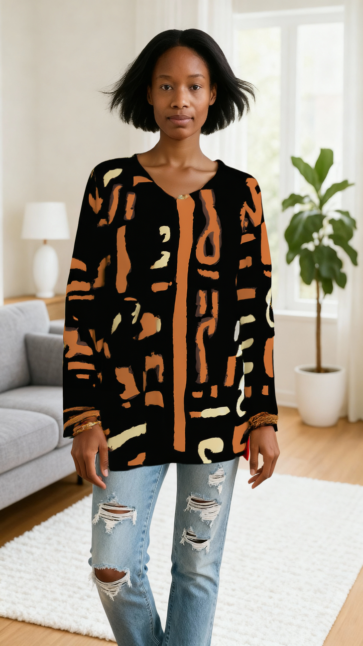 Afrocentric Pattern Crewneck Knit Women's Sweater