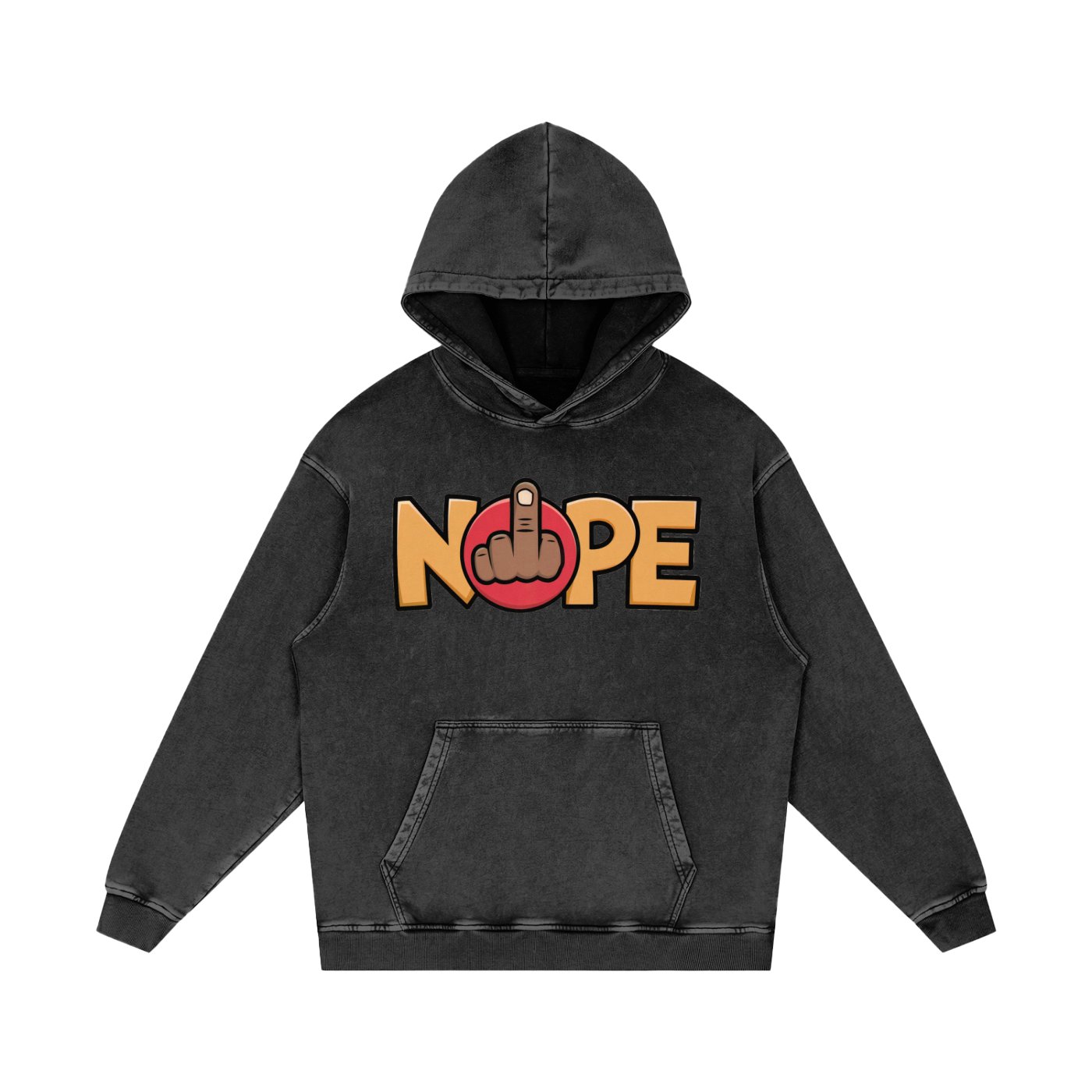 Nope Statement Snow Washed Relaxed Fit Cotton Streetwear Hoodie