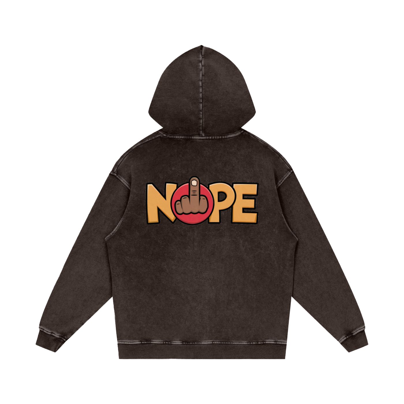 Nope Statement Snow Washed Relaxed Fit Cotton Streetwear Hoodie