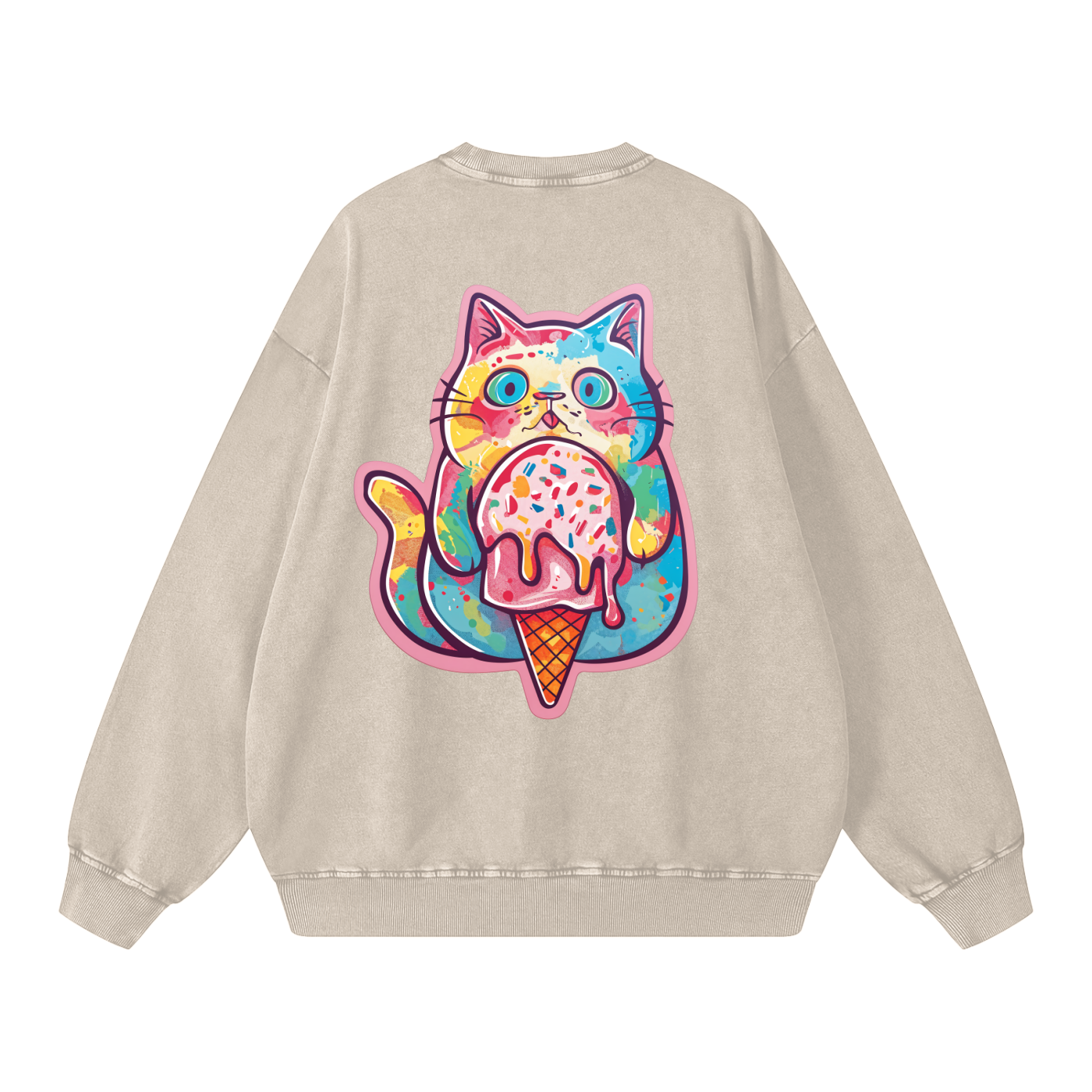 Kitty Haz Ice Cream Snow Washed Oversized Unisex Streetwear Sweatshirt